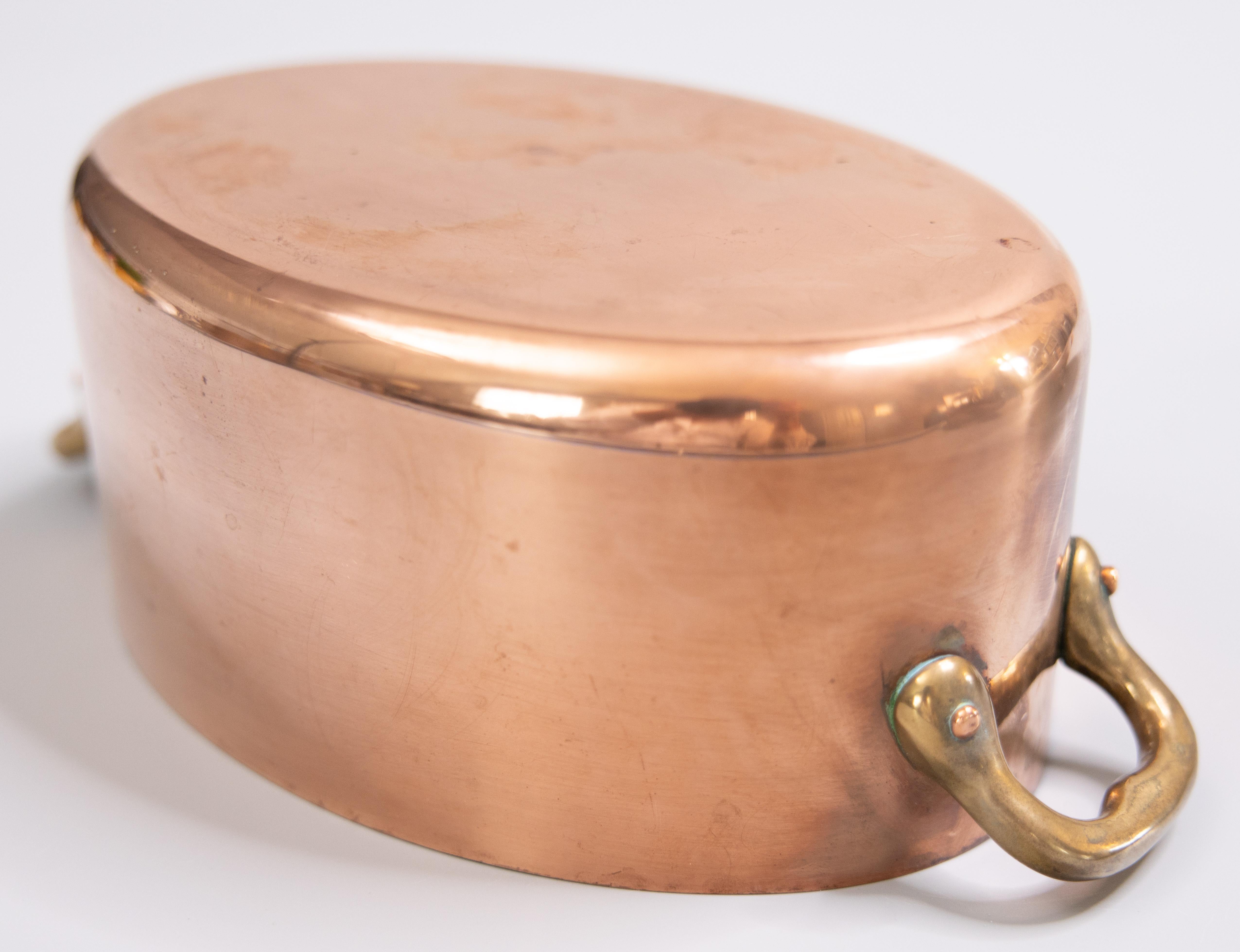 1930s French Lidded Oval Copper & Brass Handled Pot 3