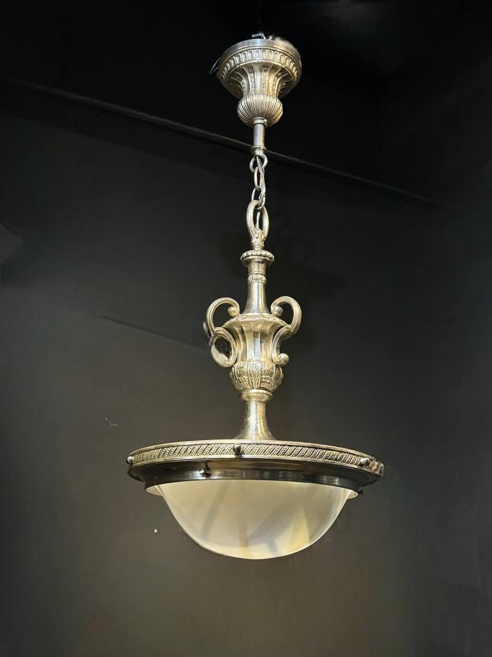 French Provincial 1930's French Light Fixture with Opaline Glass For Sale