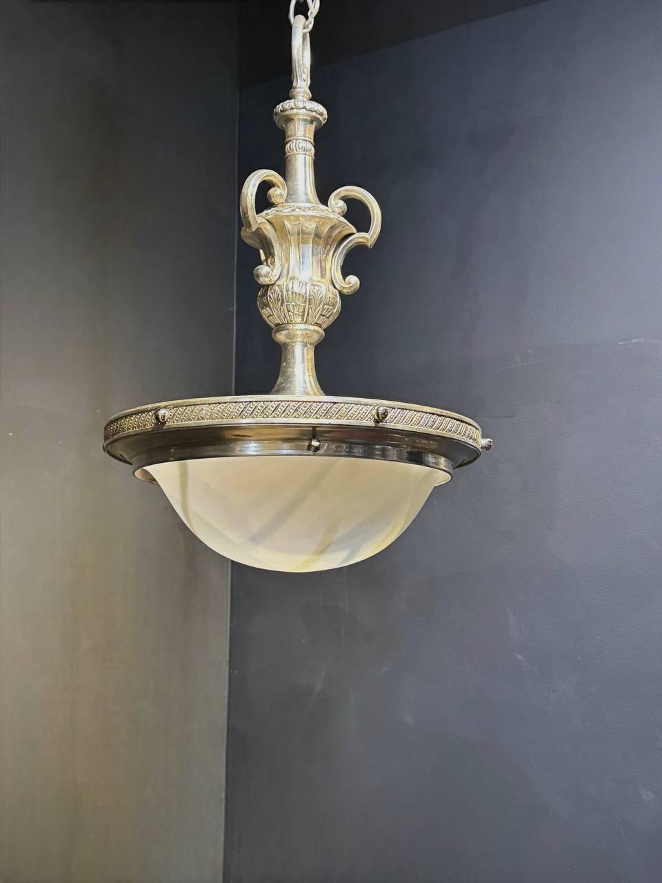 1930's French Light Fixture with Opaline Glass In Good Condition For Sale In New York, NY
