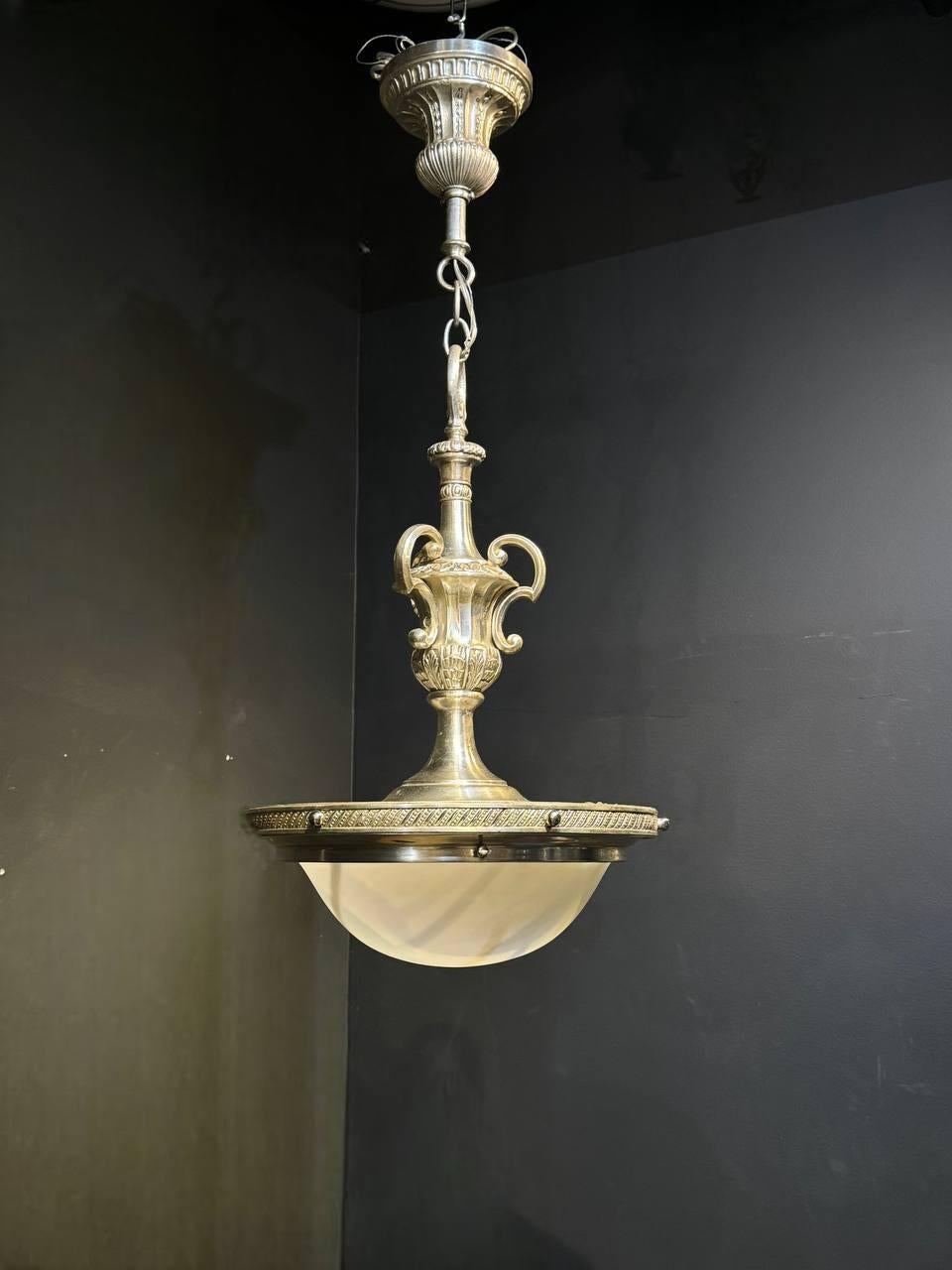 Mid-20th Century 1930's French Light Fixture with Opaline Glass For Sale