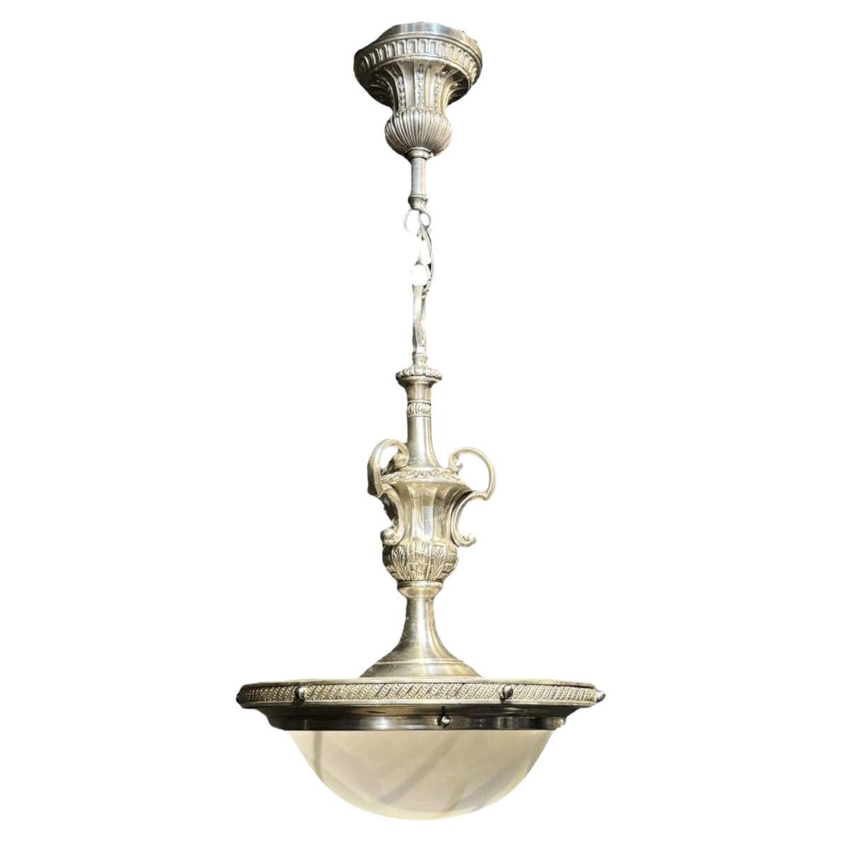 1930's French Light Fixture with Opaline Glass For Sale