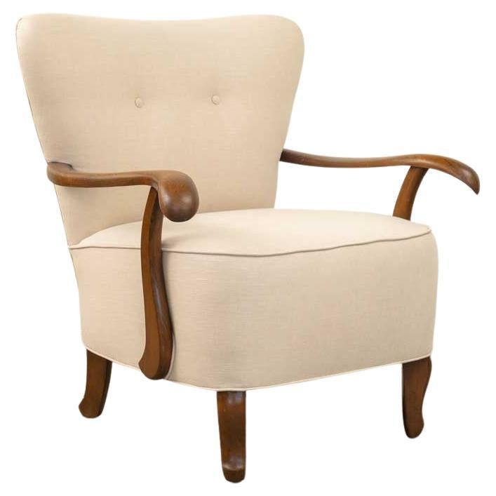 1930s French Linen Armchair