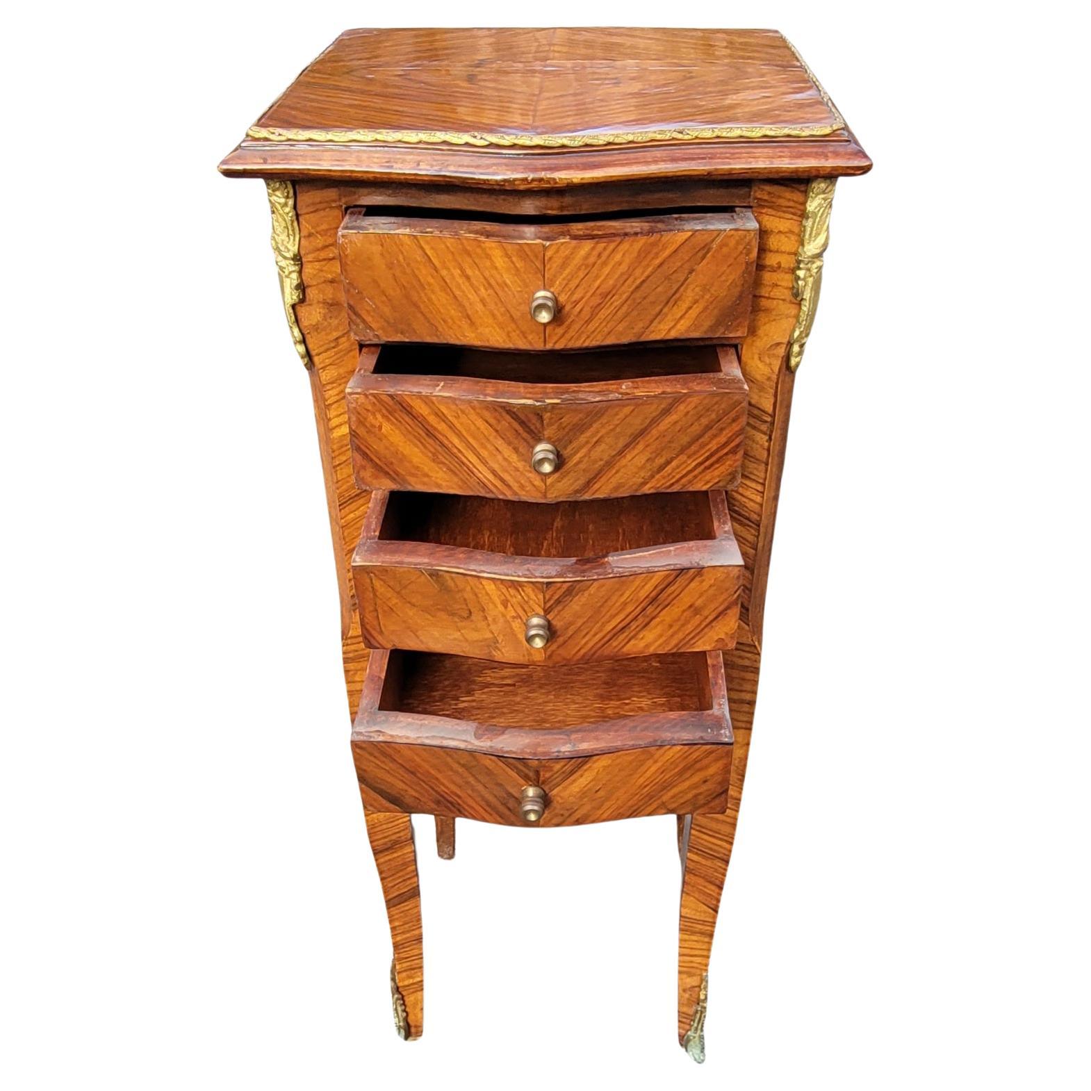 Hand-Crafted 1930s French Louis XV  4-Drawer Kingwood and Ormolu Mounted Side Table For Sale