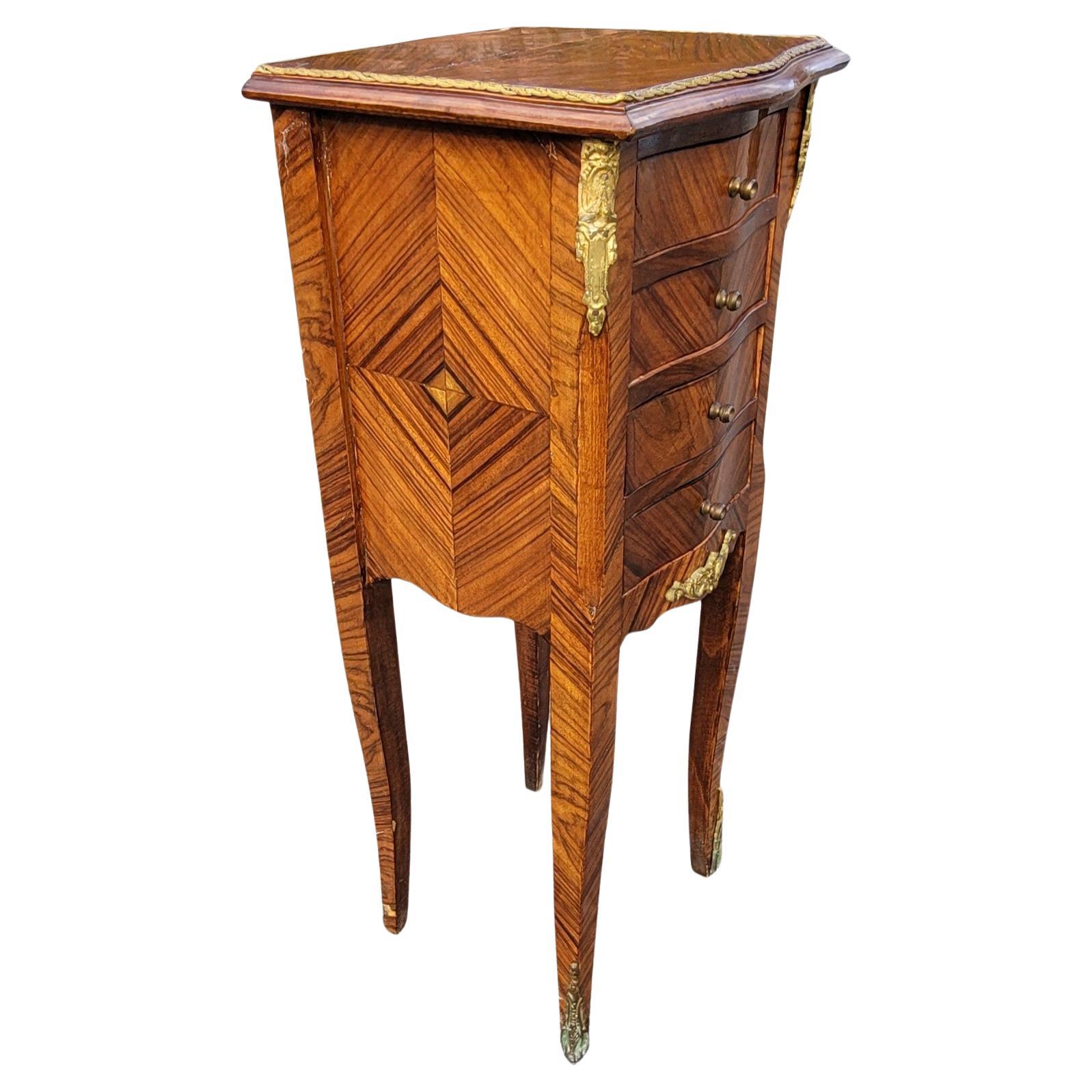 20th Century 1930s French Louis XV  4-Drawer Kingwood and Ormolu Mounted Side Table For Sale