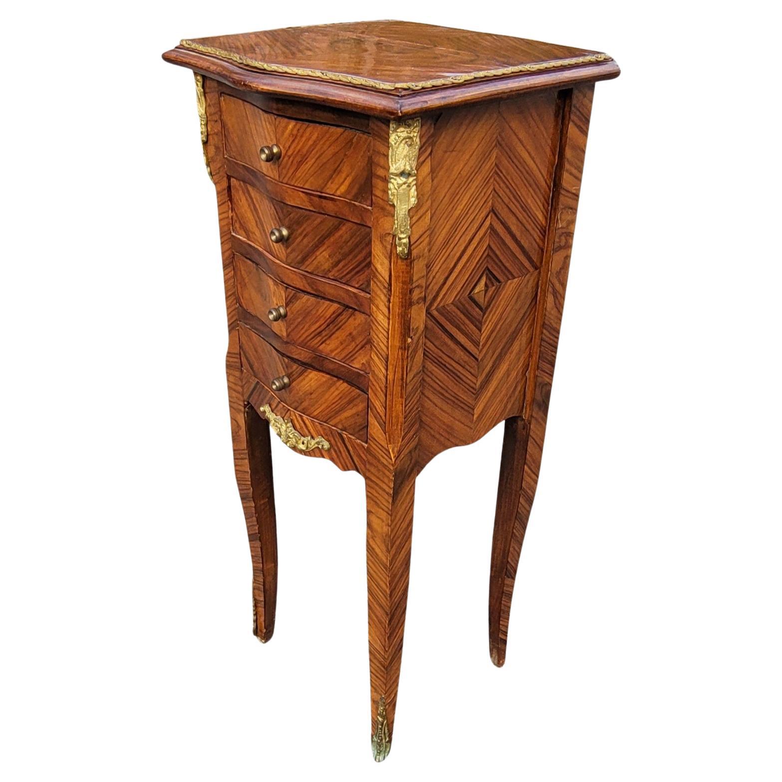 1930s French Louis XV  4-Drawer Kingwood and Ormolu Mounted Side Table For Sale 1