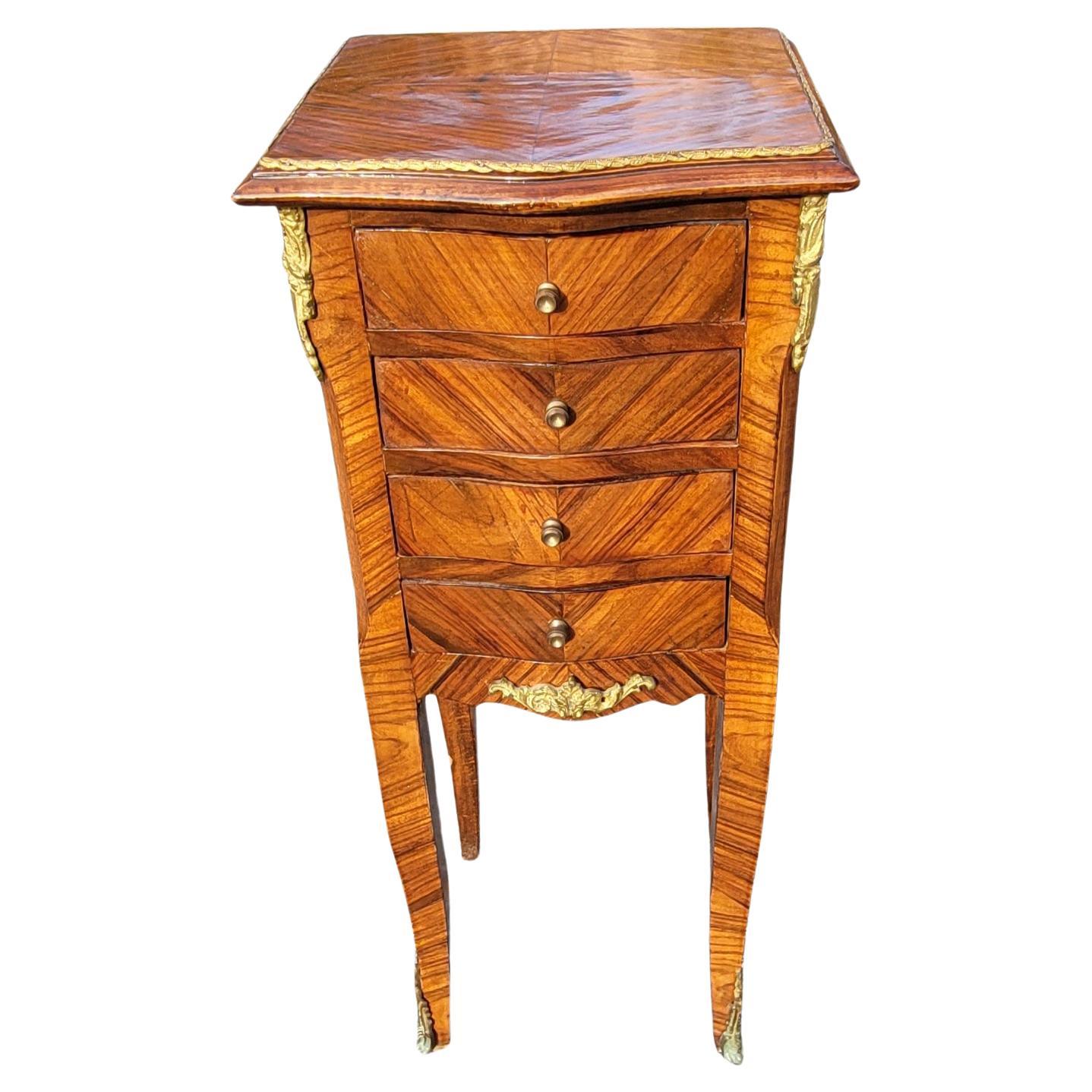 1930s French Louis XV  4-Drawer Kingwood and Ormolu Mounted Side Table For Sale