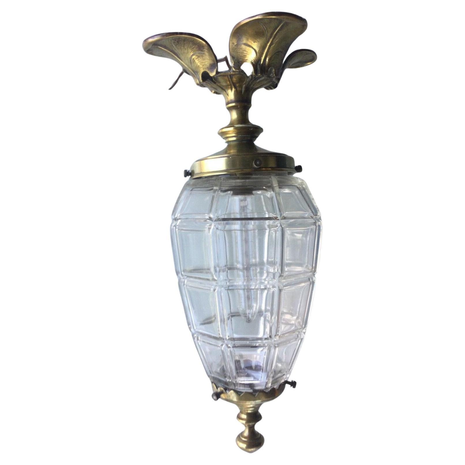 1930s French Louis XV style Nenuphar Bronze "Lily Pad" Floral w/ Crystal Lantern For Sale