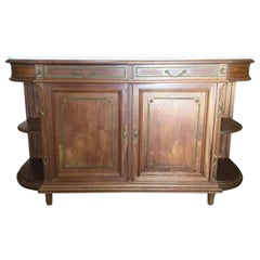 1930s French Louis XVI-Style Walnut Credenza with Carrara Marble top