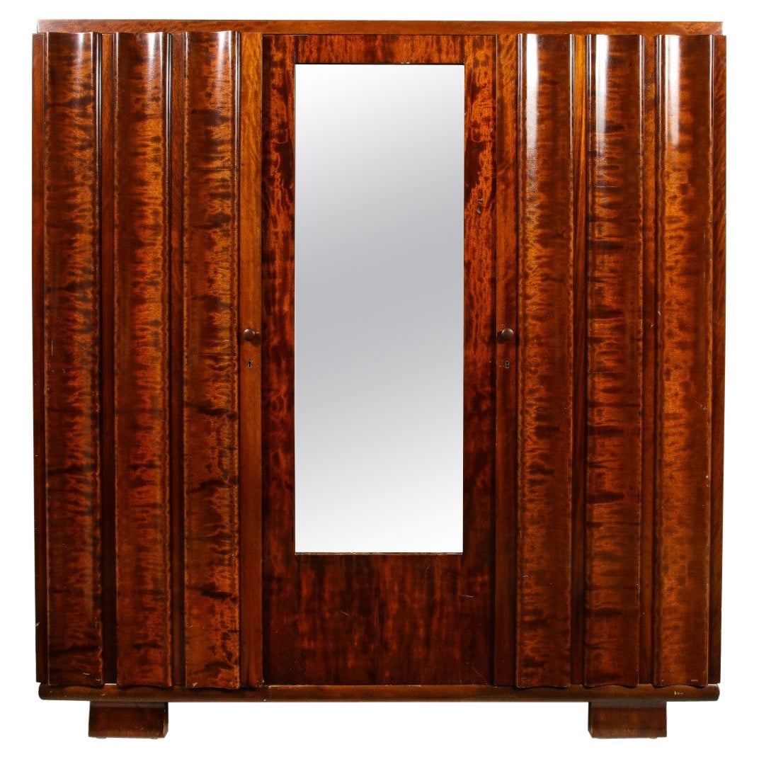 1930s French Mahogany Burl Wood Armoire
