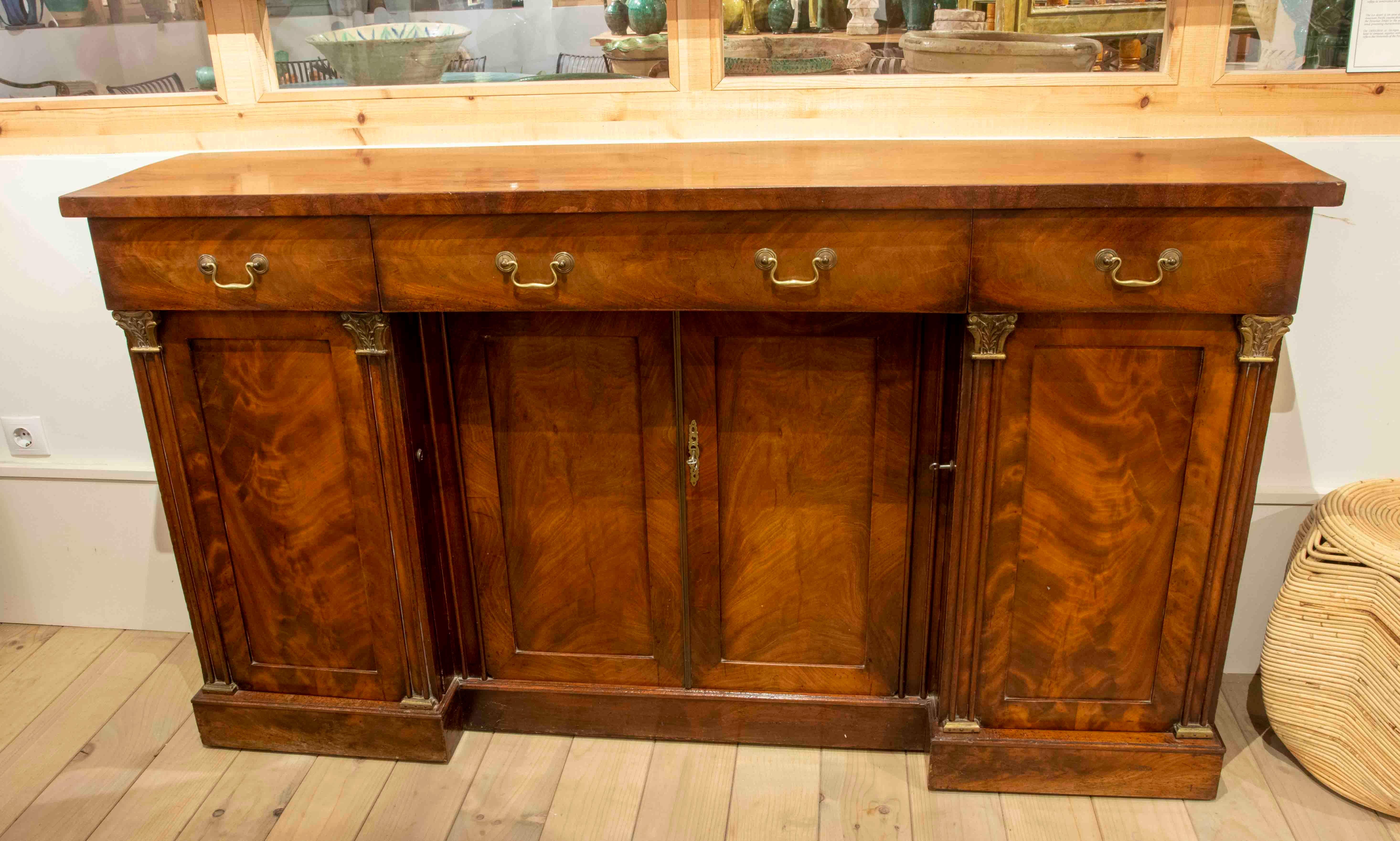 1930s French Mahogany Sideboard with Bronze Handles and Locks In Good Condition In Marbella, ES