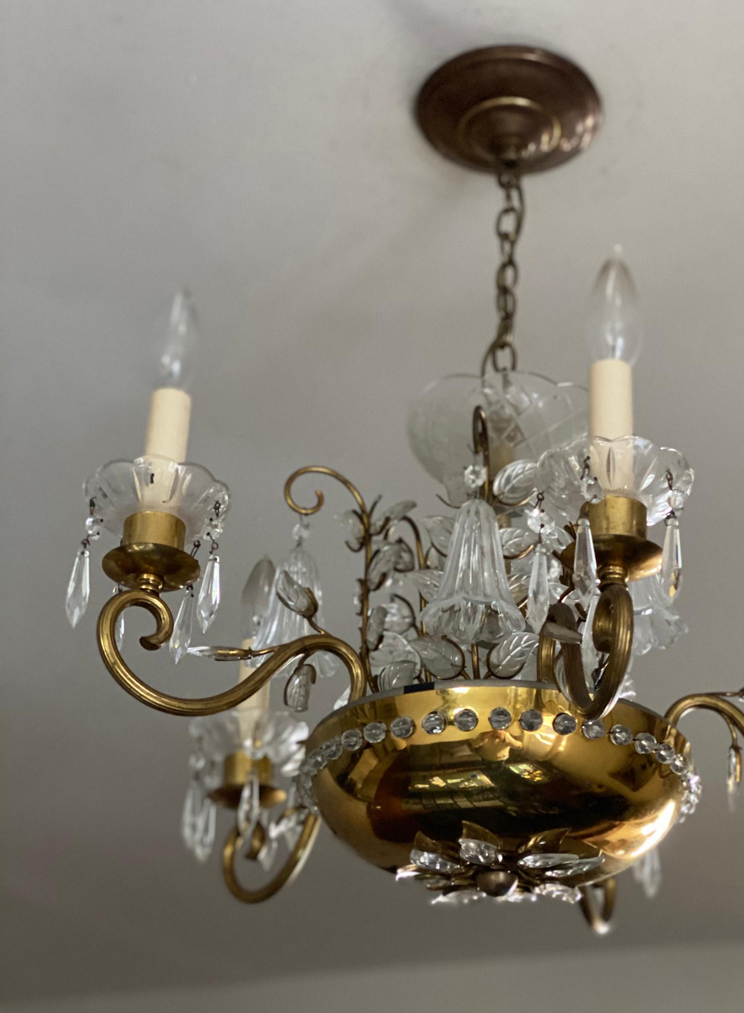 1930s French Maison Brass Chandelier In Good Condition In New York, NY