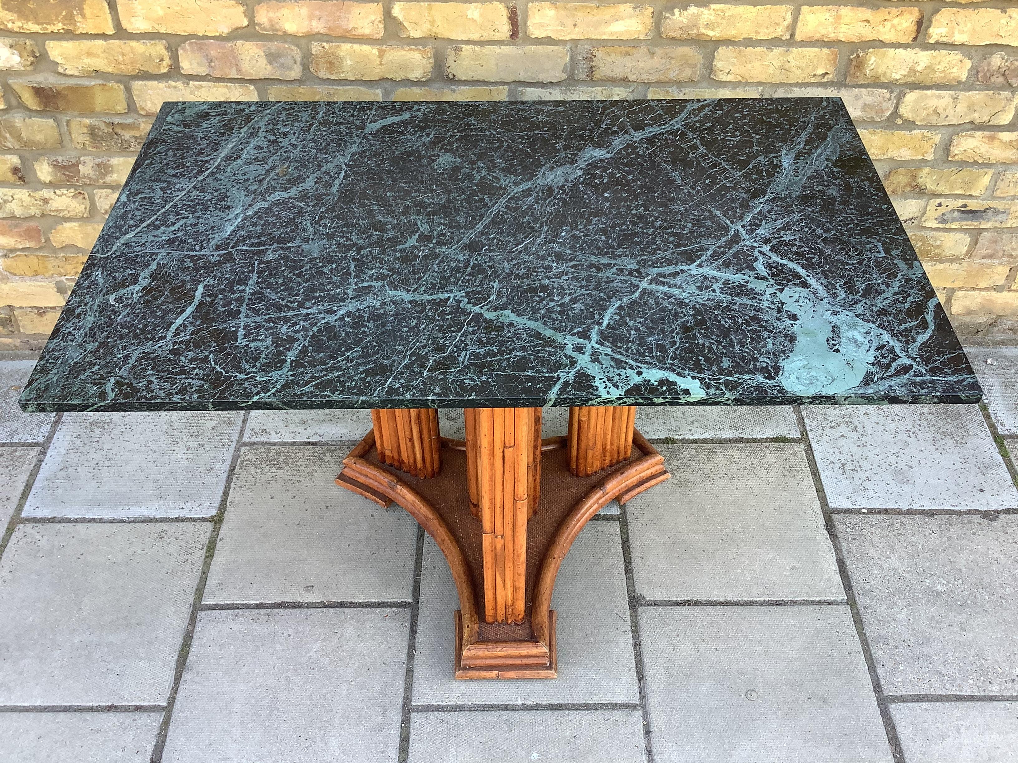 20th Century 1930’s French Marble & bamboo dinning table For Sale