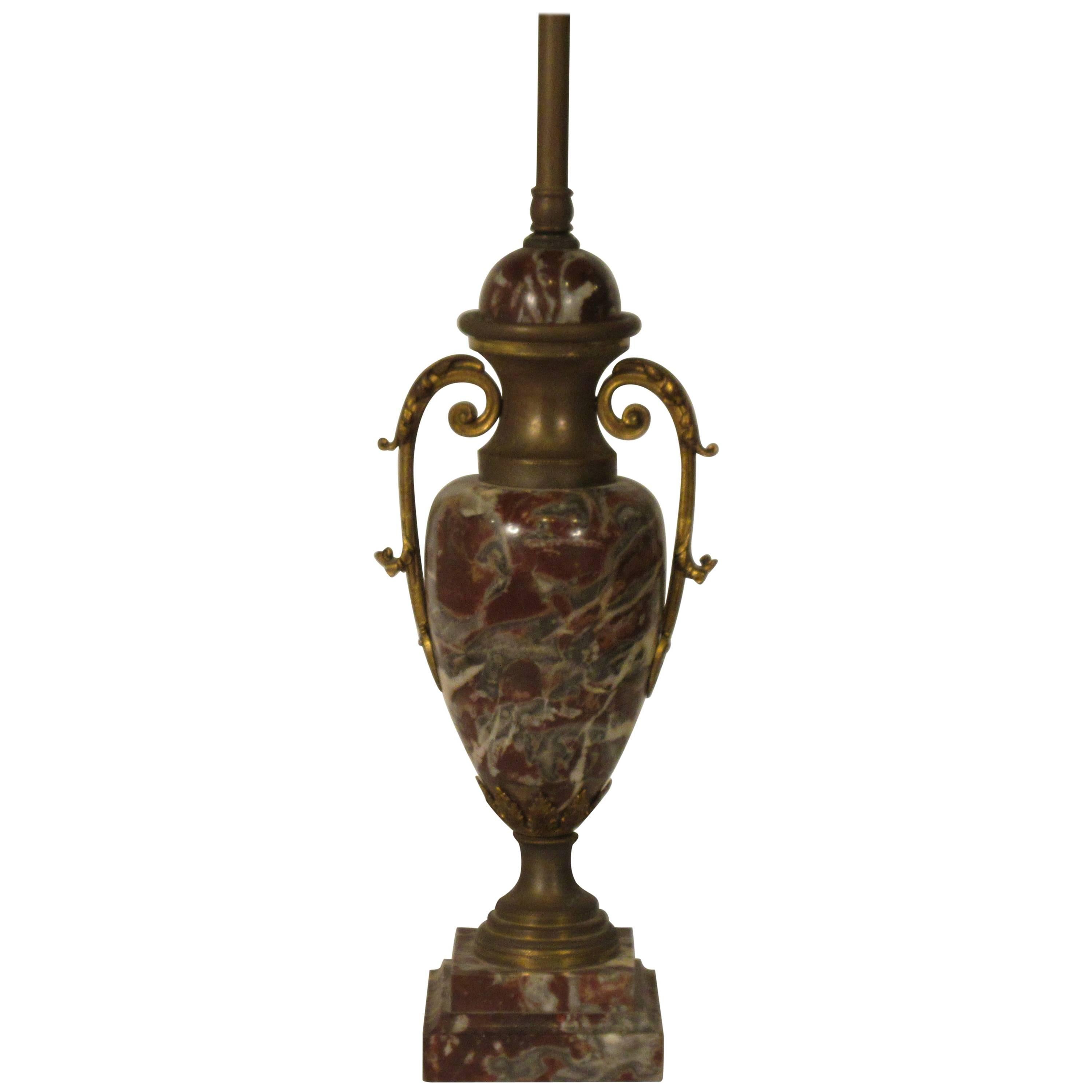 1930s French Marble Table Lamp Brass Accents