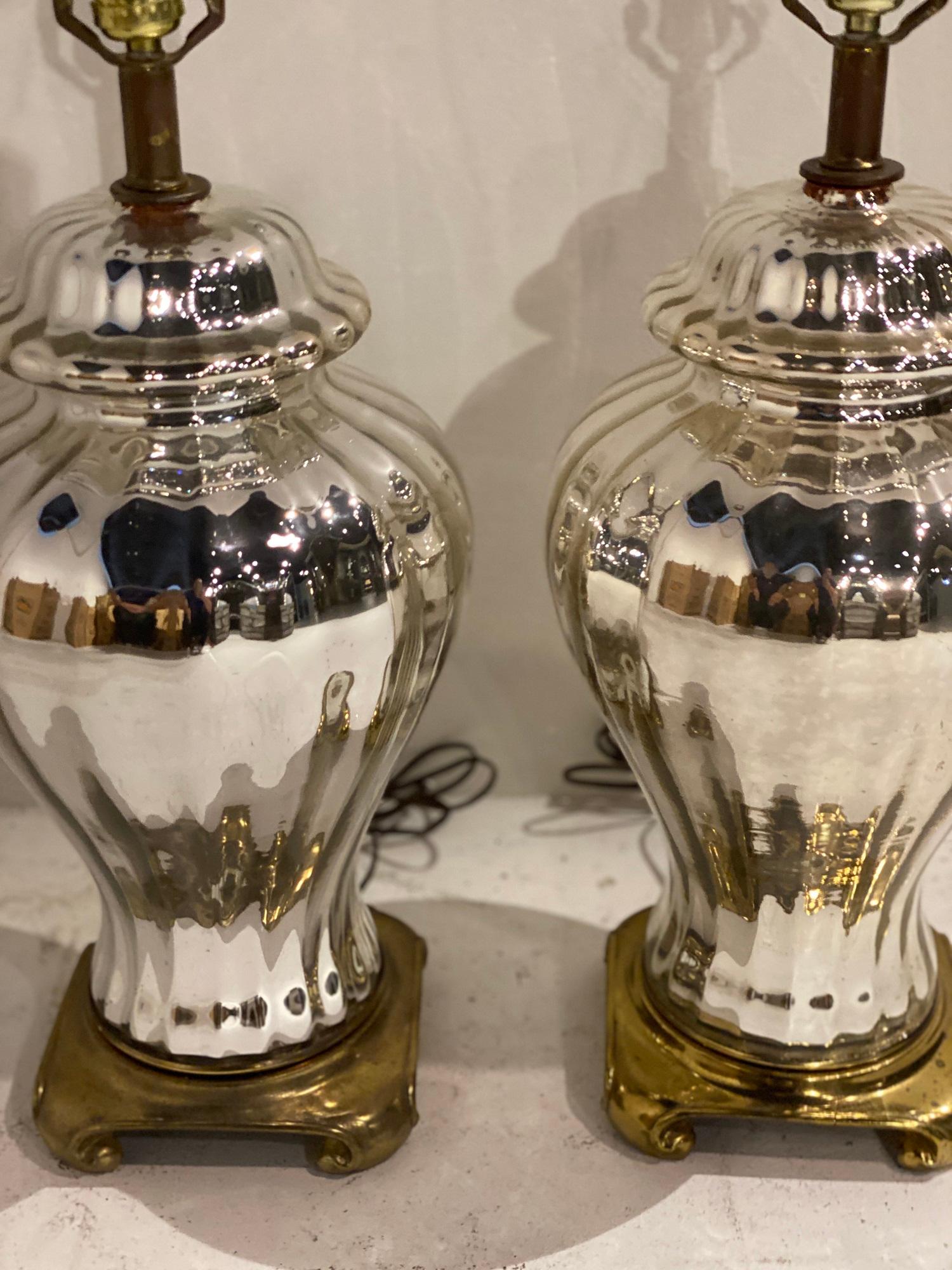 1930’s French Mercury Glass Table Lamps In Good Condition For Sale In New York, NY
