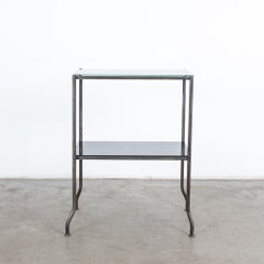 1930s French Metal Table with Black Glass Top