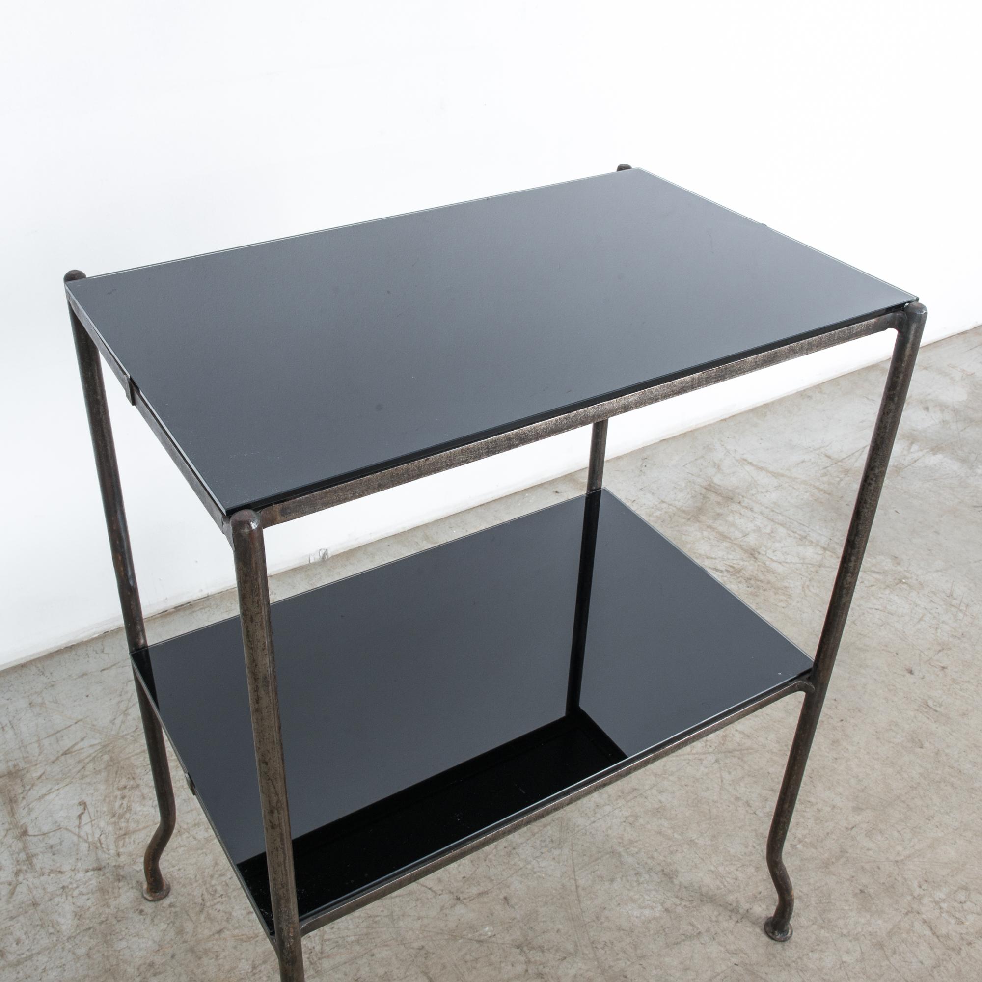 Mid-20th Century 1930s French Metal Table with Black Glass Top