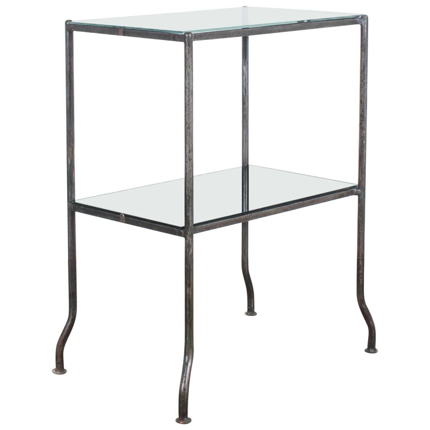 1930s French Metal Table with Black Glass Top