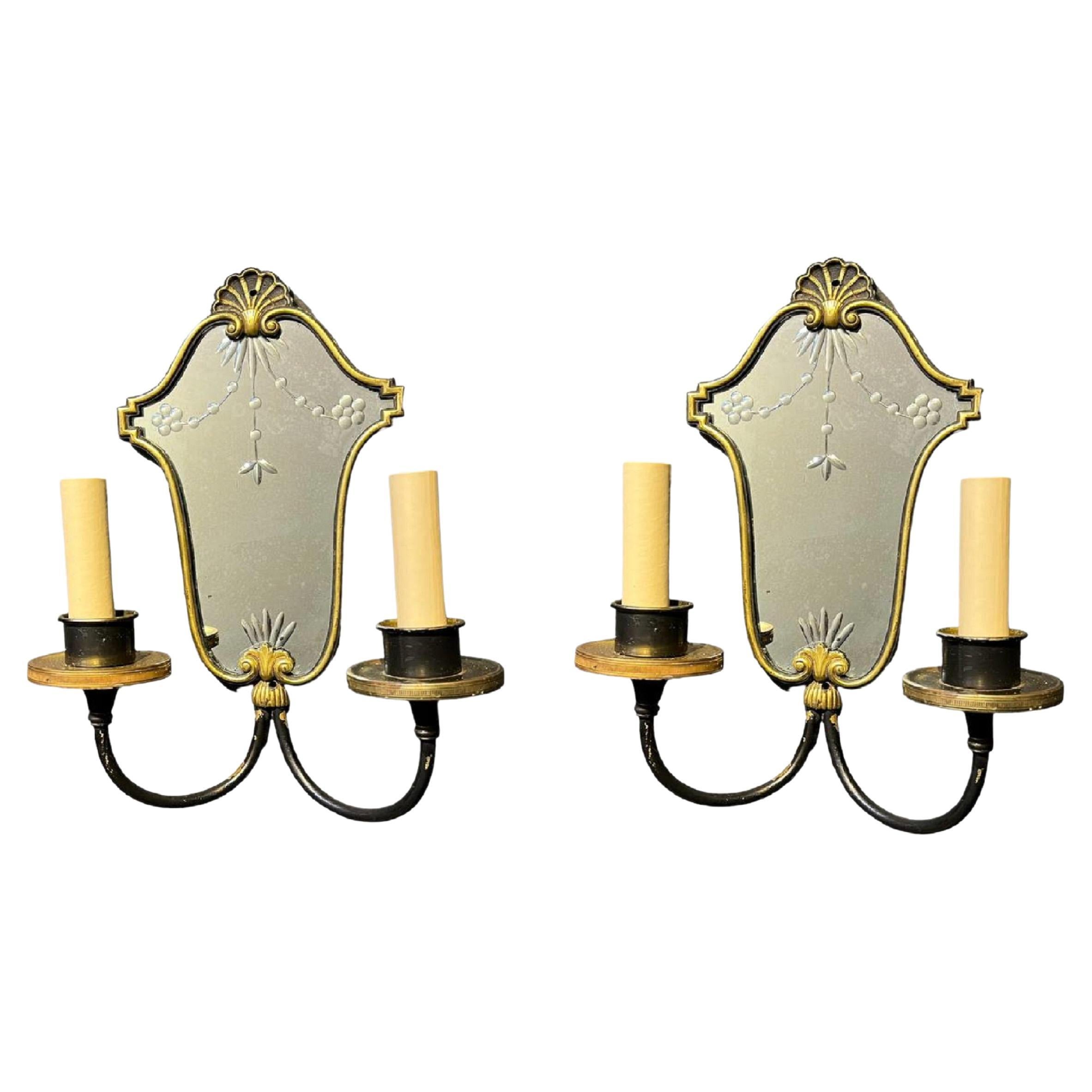 1930's French Mirror Sconces For Sale