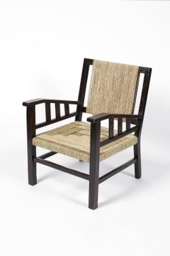 1930s French Modernist Art Deco Armchair by Francis Jourdain in Beech and Rope