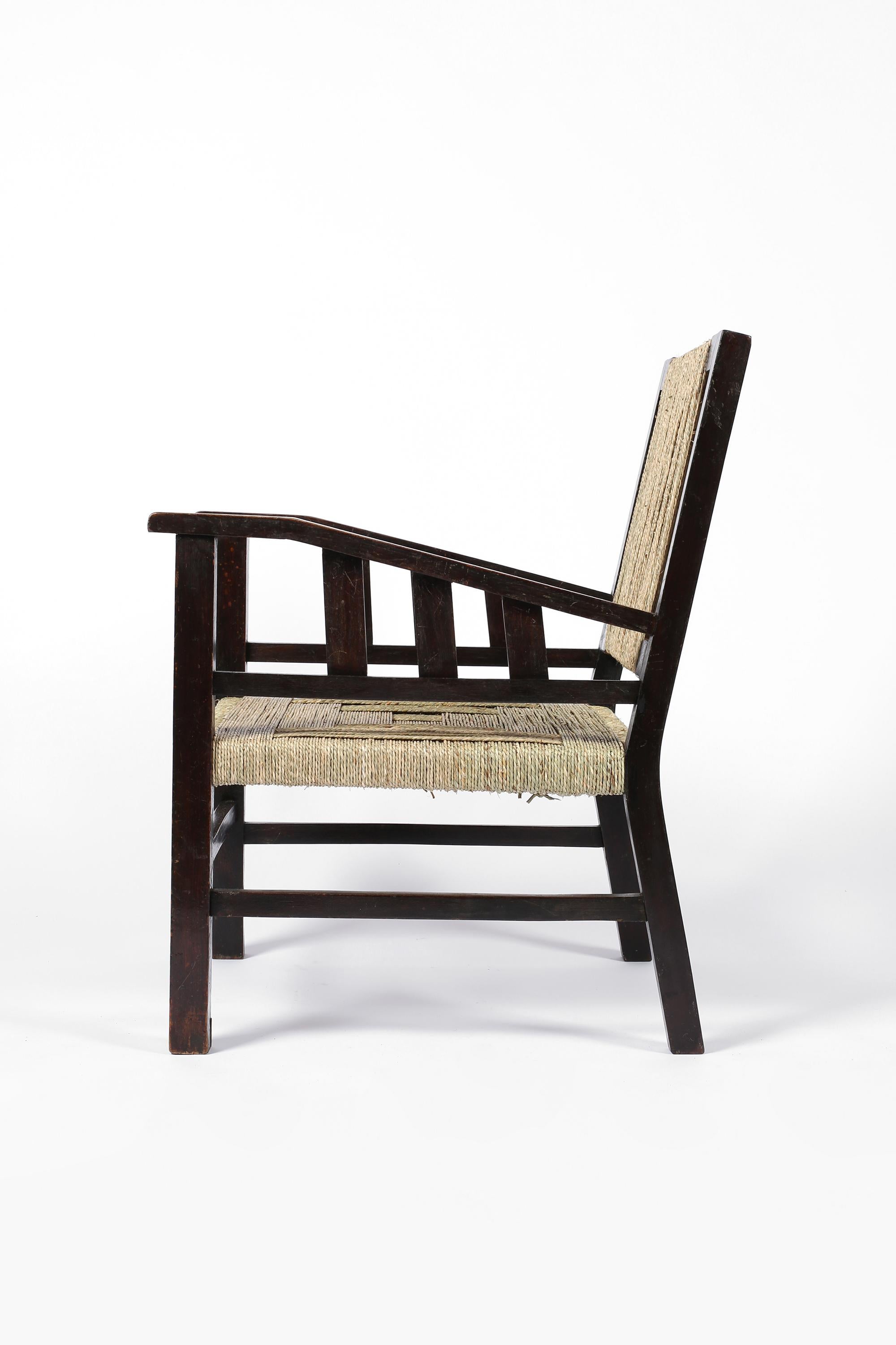 1930s French Modernist Art Deco Armchair by Francis Jourdain in Beech and Rope In Good Condition For Sale In London, GB