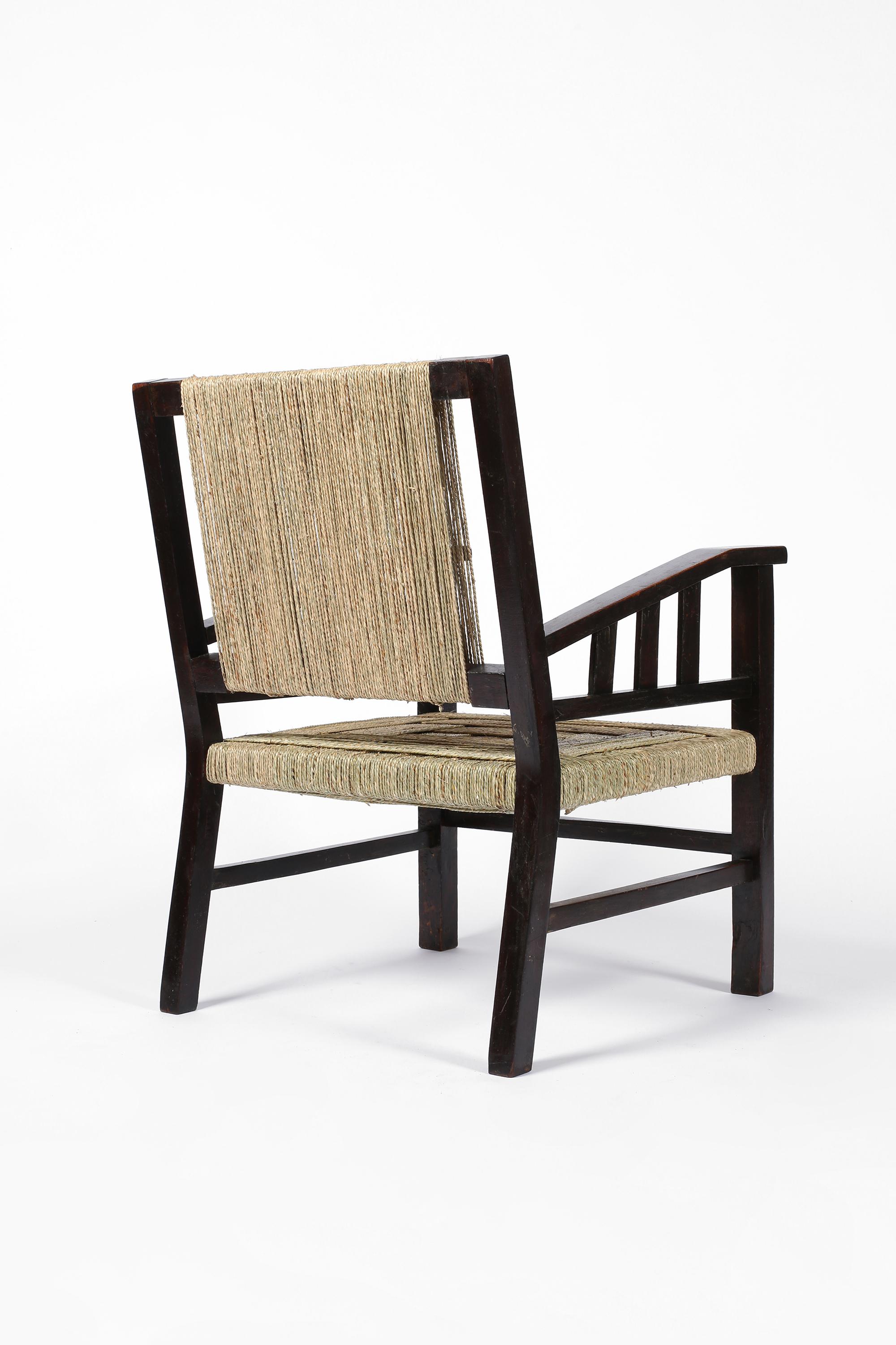 20th Century 1930s French Modernist Art Deco Armchair by Francis Jourdain in Beech and Rope