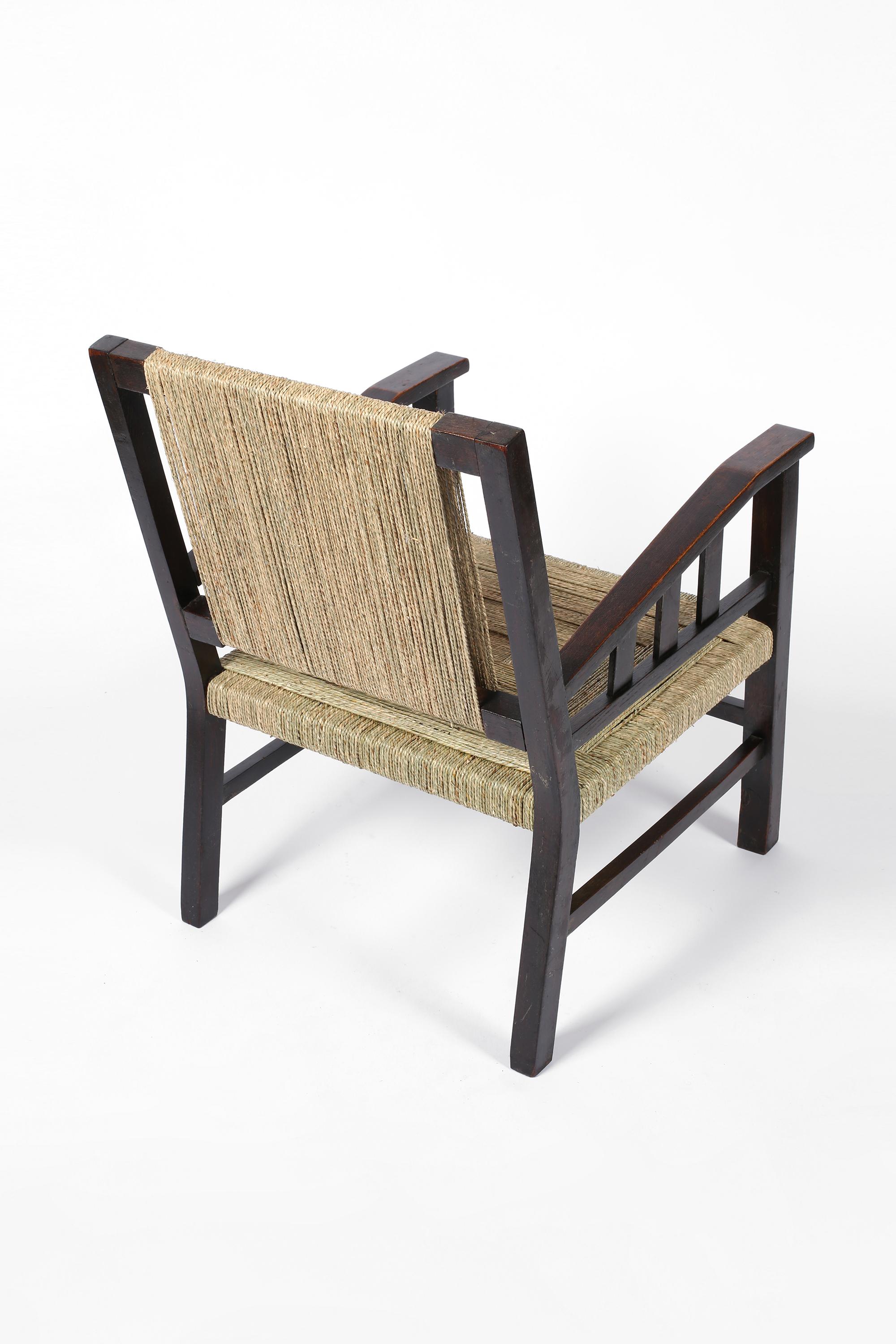 Seagrass 1930s French Modernist Art Deco Armchair by Francis Jourdain in Beech and Rope For Sale