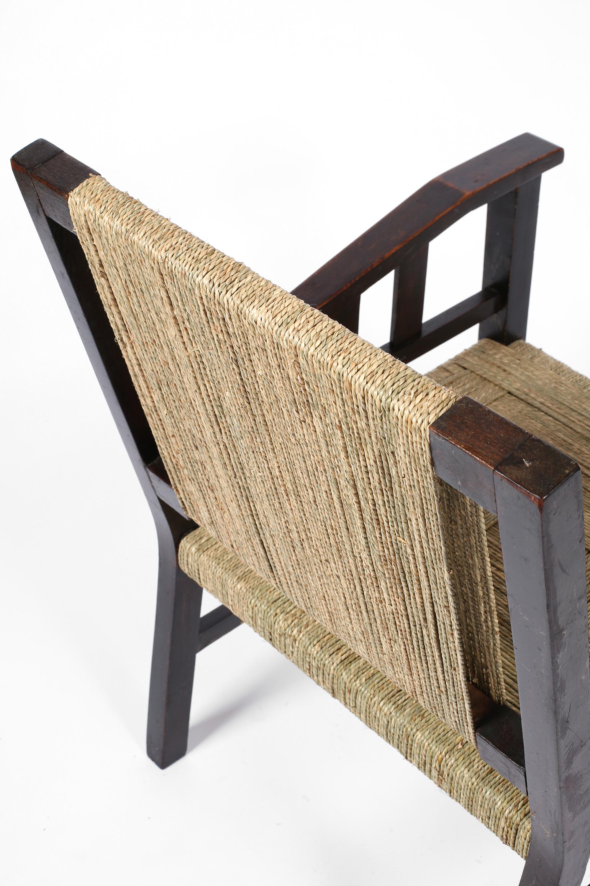 1930s French Modernist Art Deco Armchair by Francis Jourdain in Beech and Rope For Sale 1