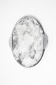 1930s French Modernist Art Deco Chrome Plated Bronze Circular Foxed Mirror
