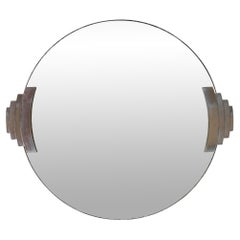 Antique 1930s French Modernist Art Deco Chrome Plated Bronze Circular Foxed Mirror