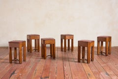 Sgabello francese degli anni '30 in Oak e pelle