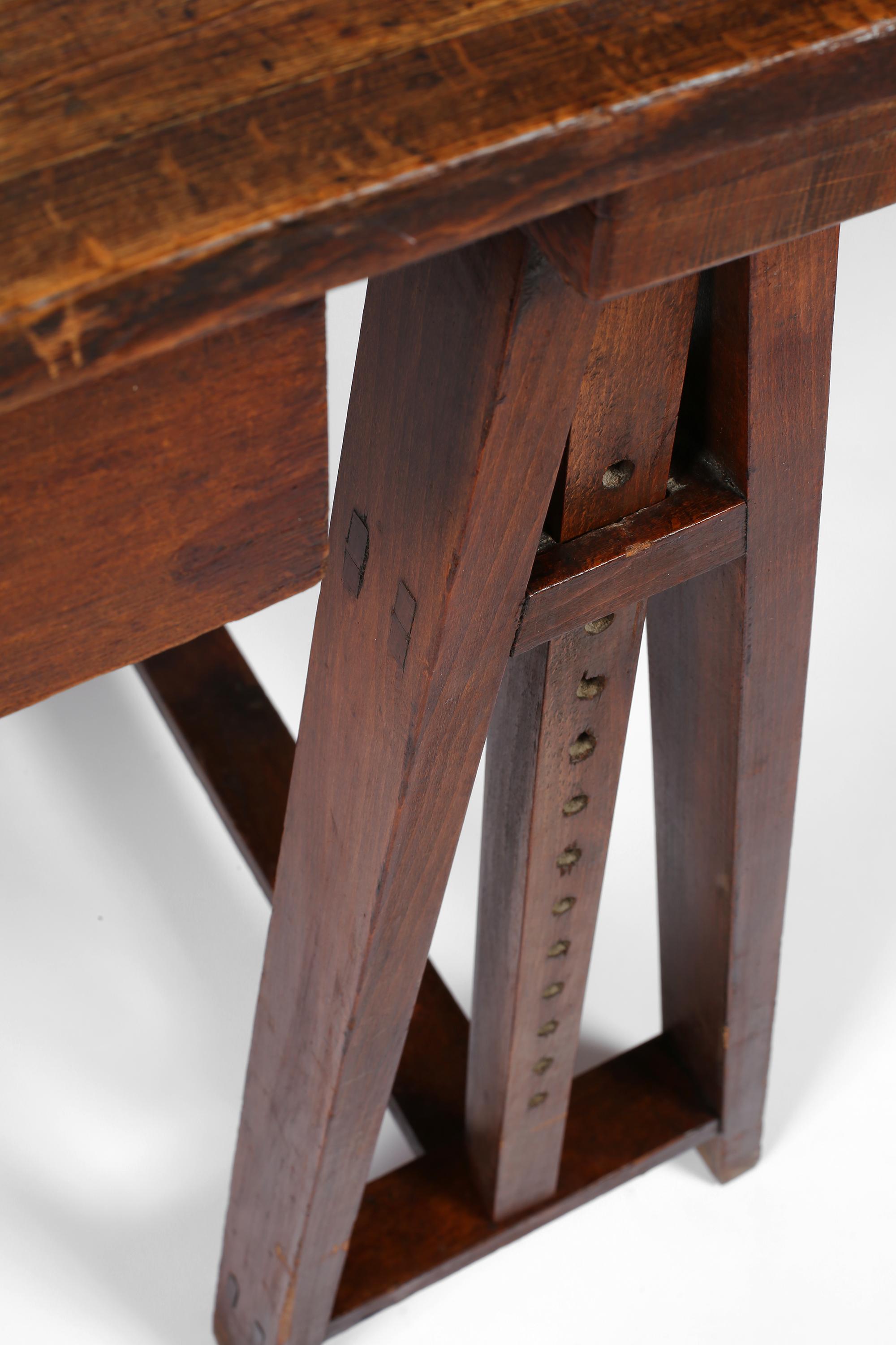 1930s French Oak Architect's Trestle Desk 7