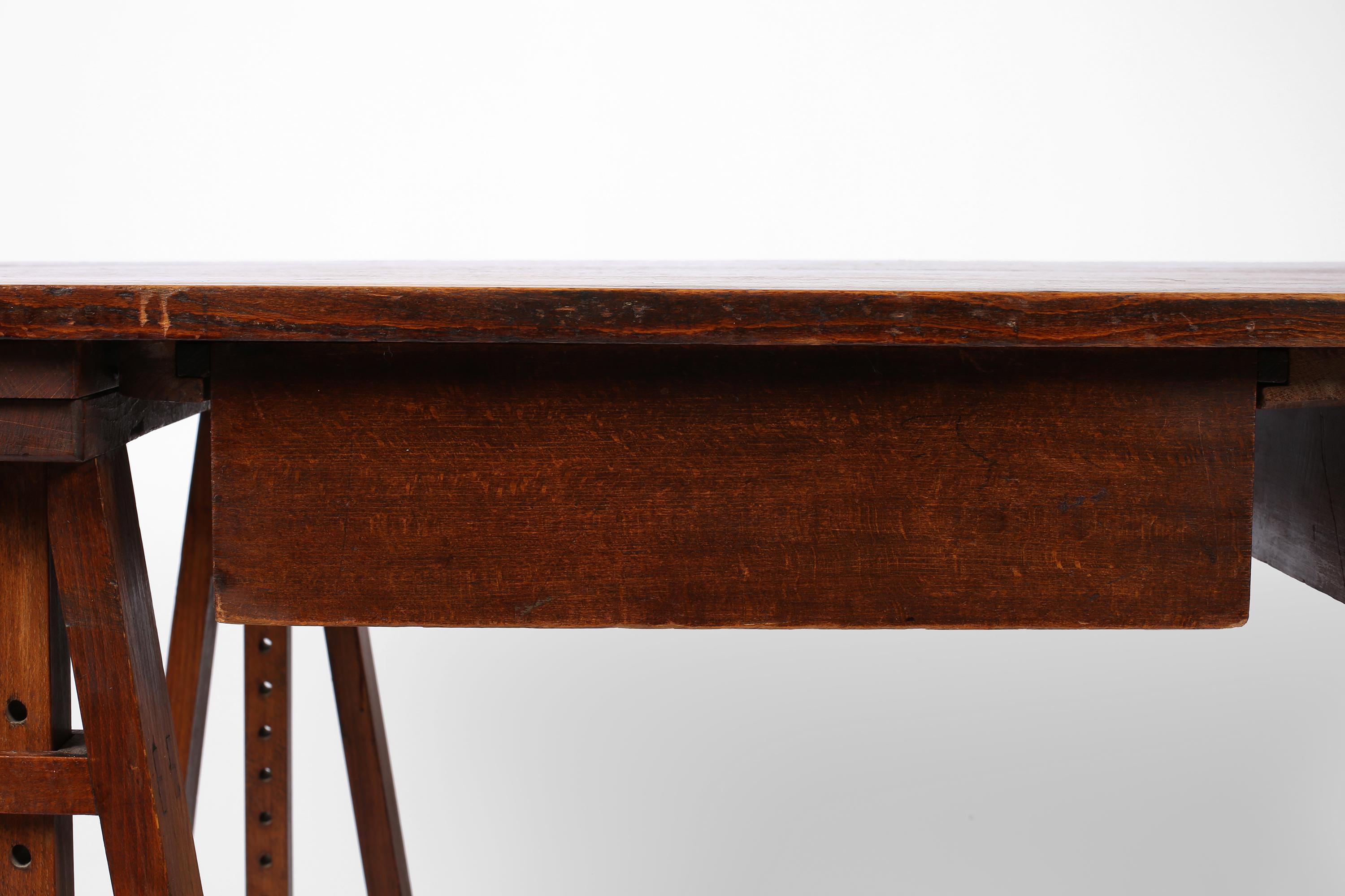 1930s French Oak Architect's Trestle Desk 11