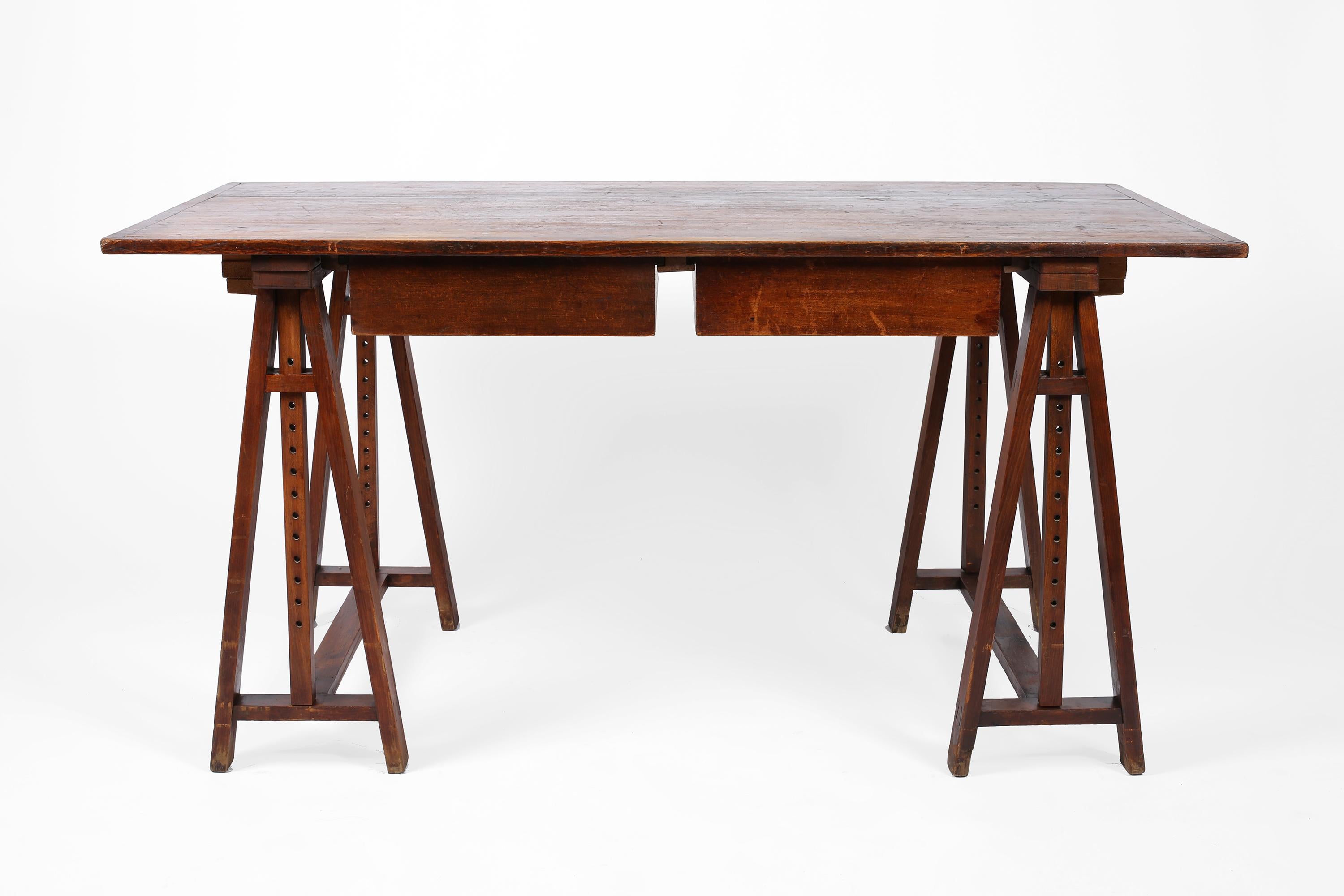 1930s French Oak Architect's Trestle Desk 12