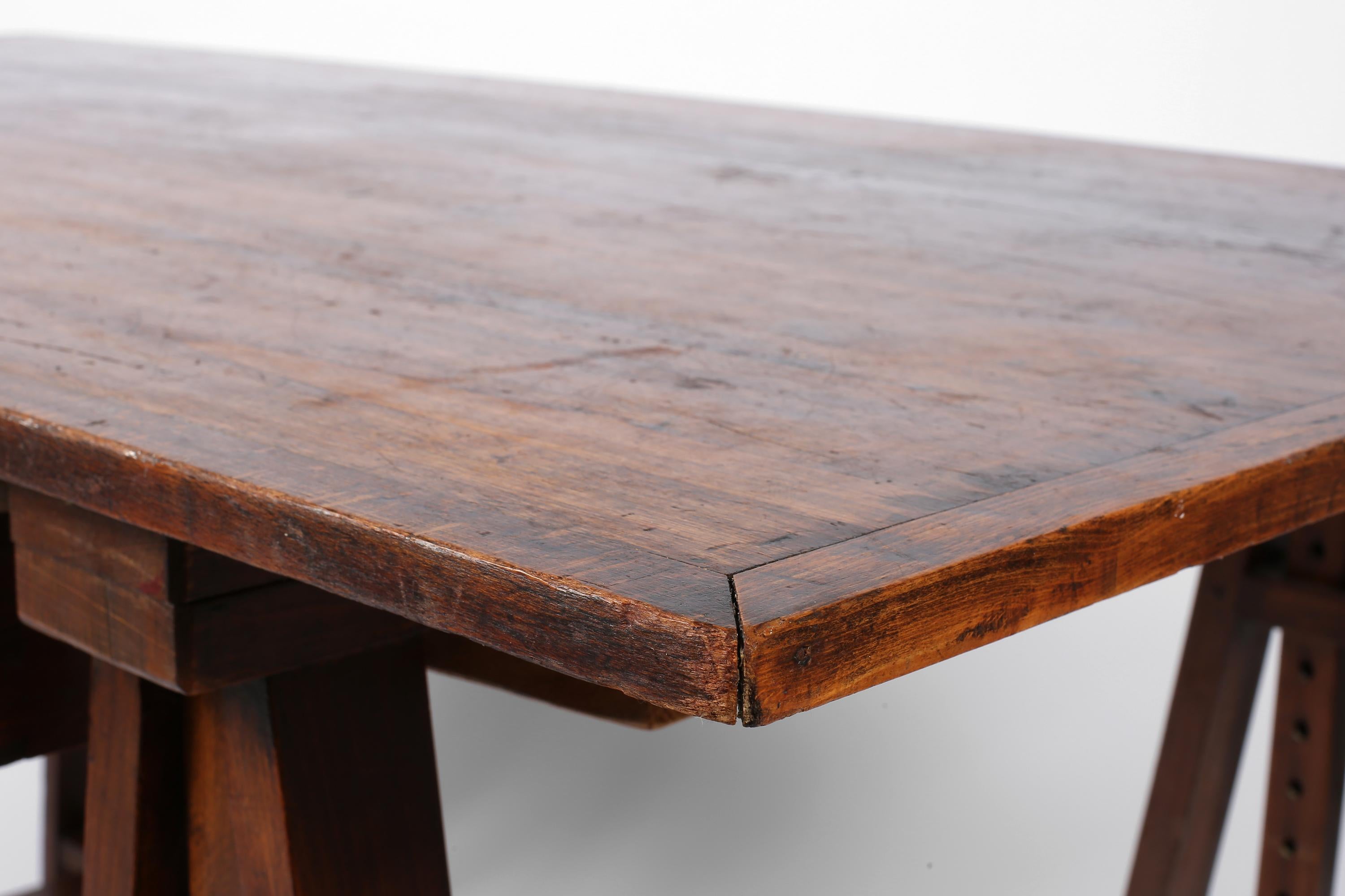 1930s French Oak Architect's Trestle Desk 13