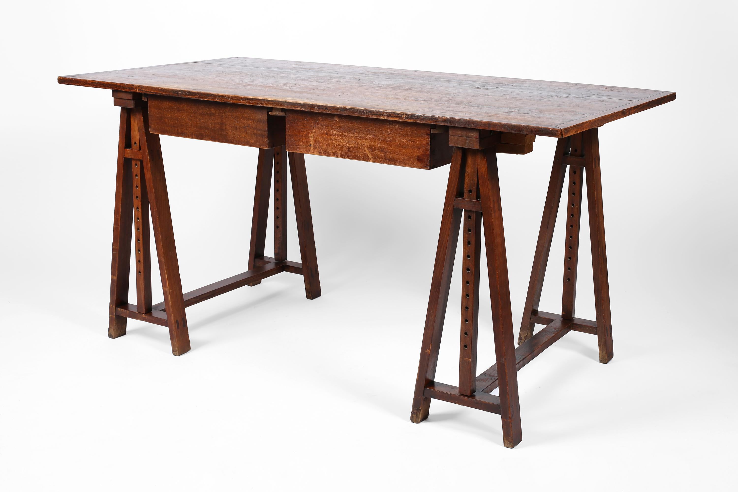 1930s French Oak Architect's Trestle Desk 15
