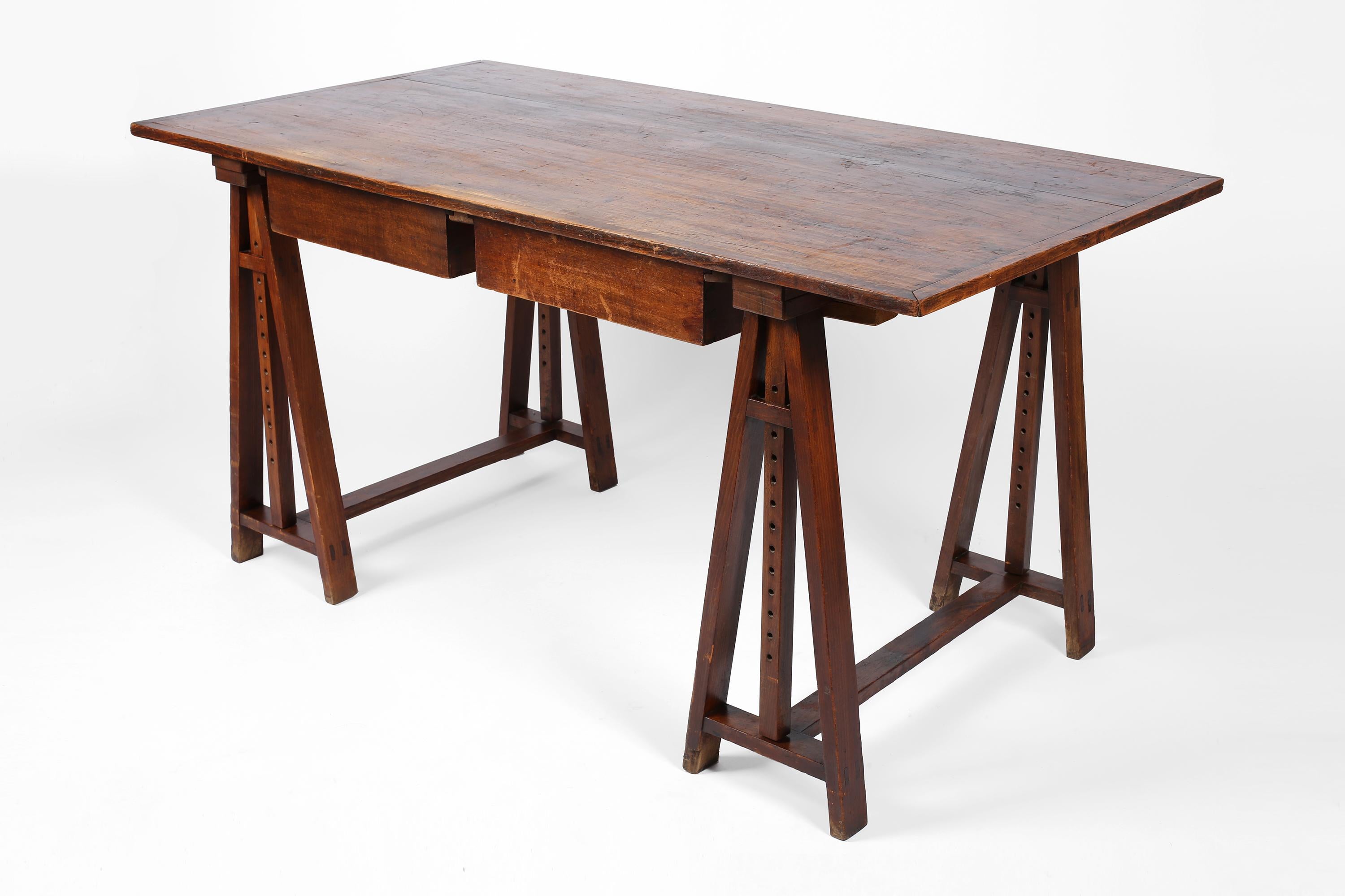 1930s French Oak Architect's Trestle Desk 16