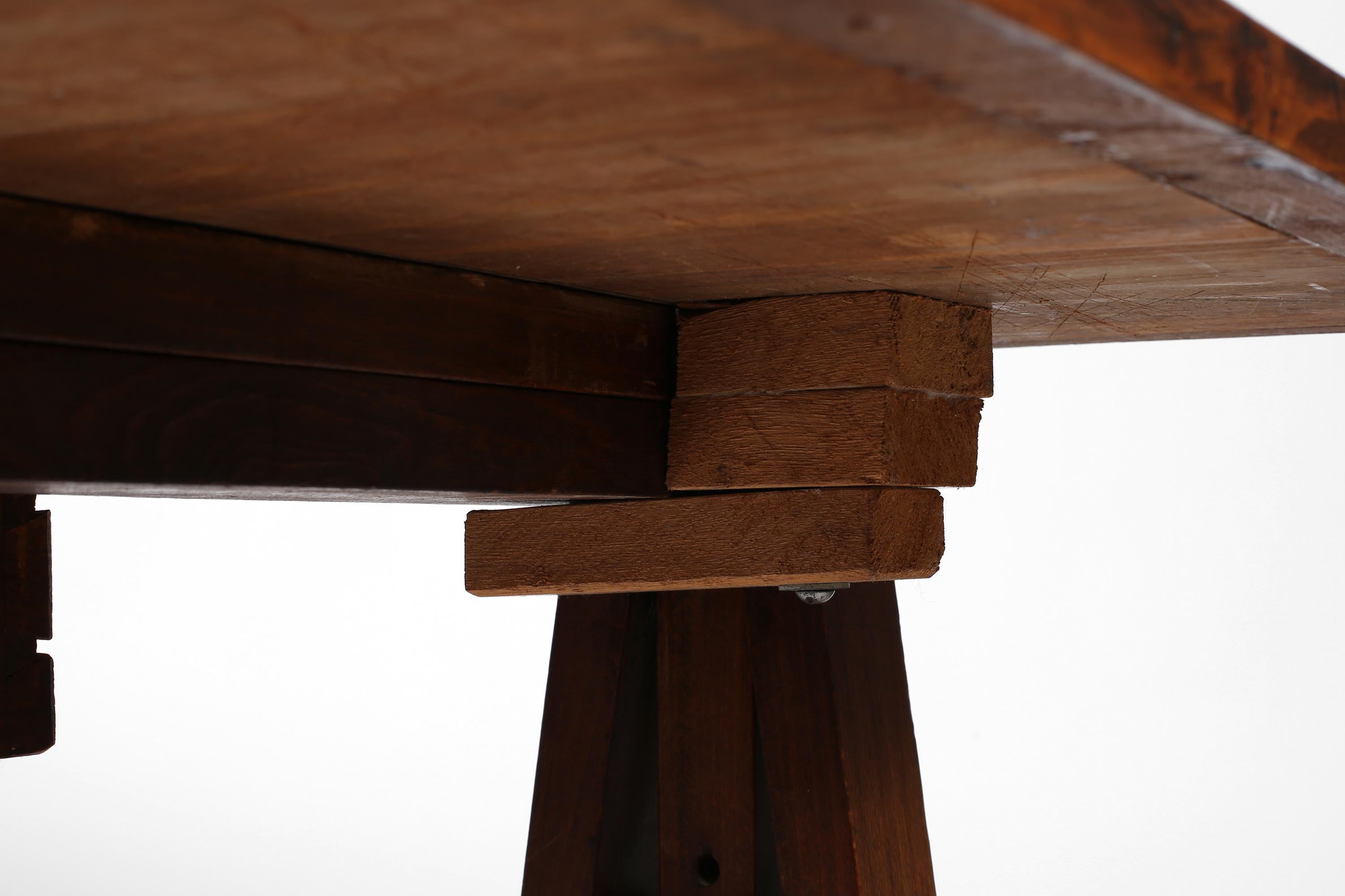 20th Century 1930s French Oak Architect's Trestle Desk