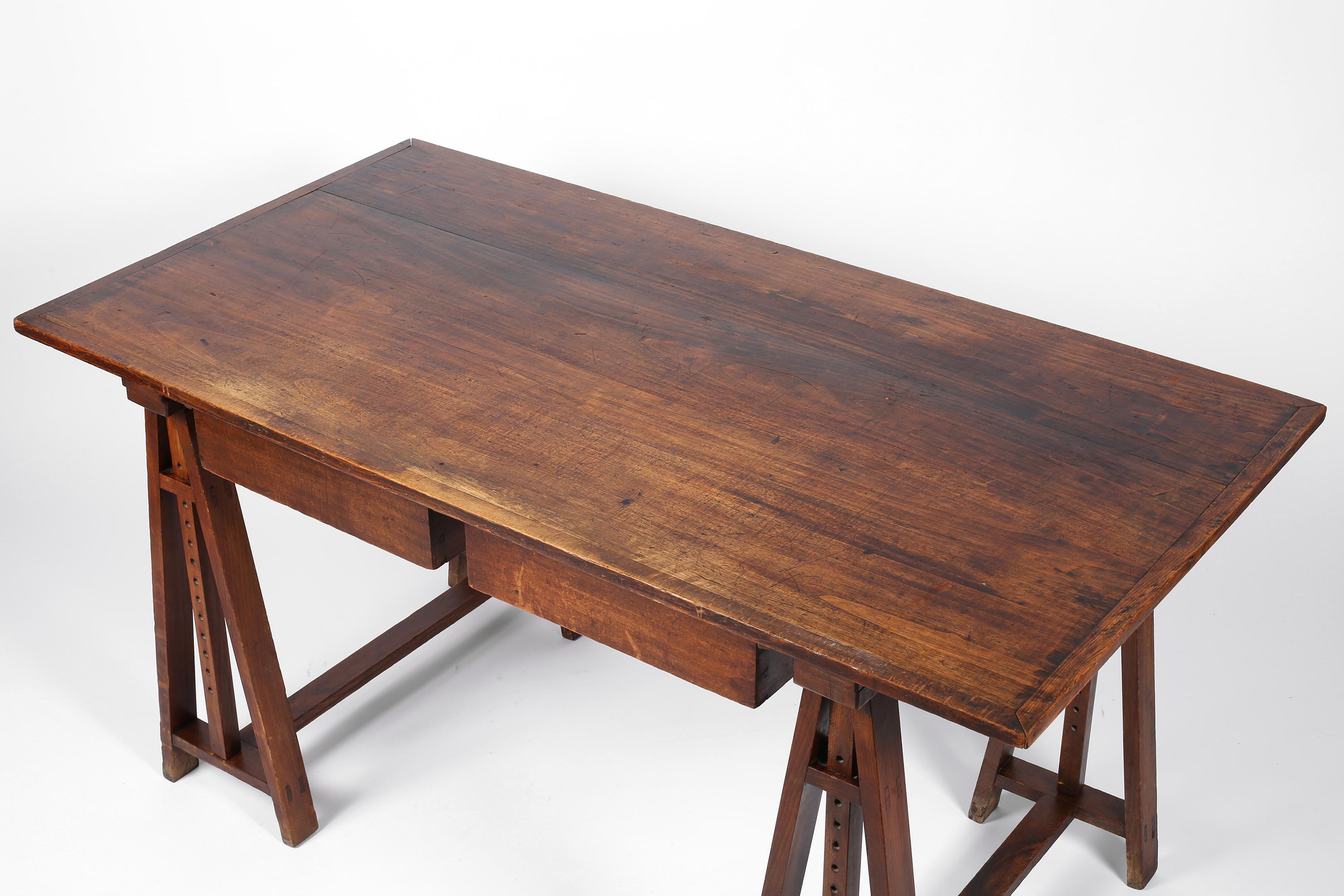 1930s French Oak Architect's Trestle Desk 1