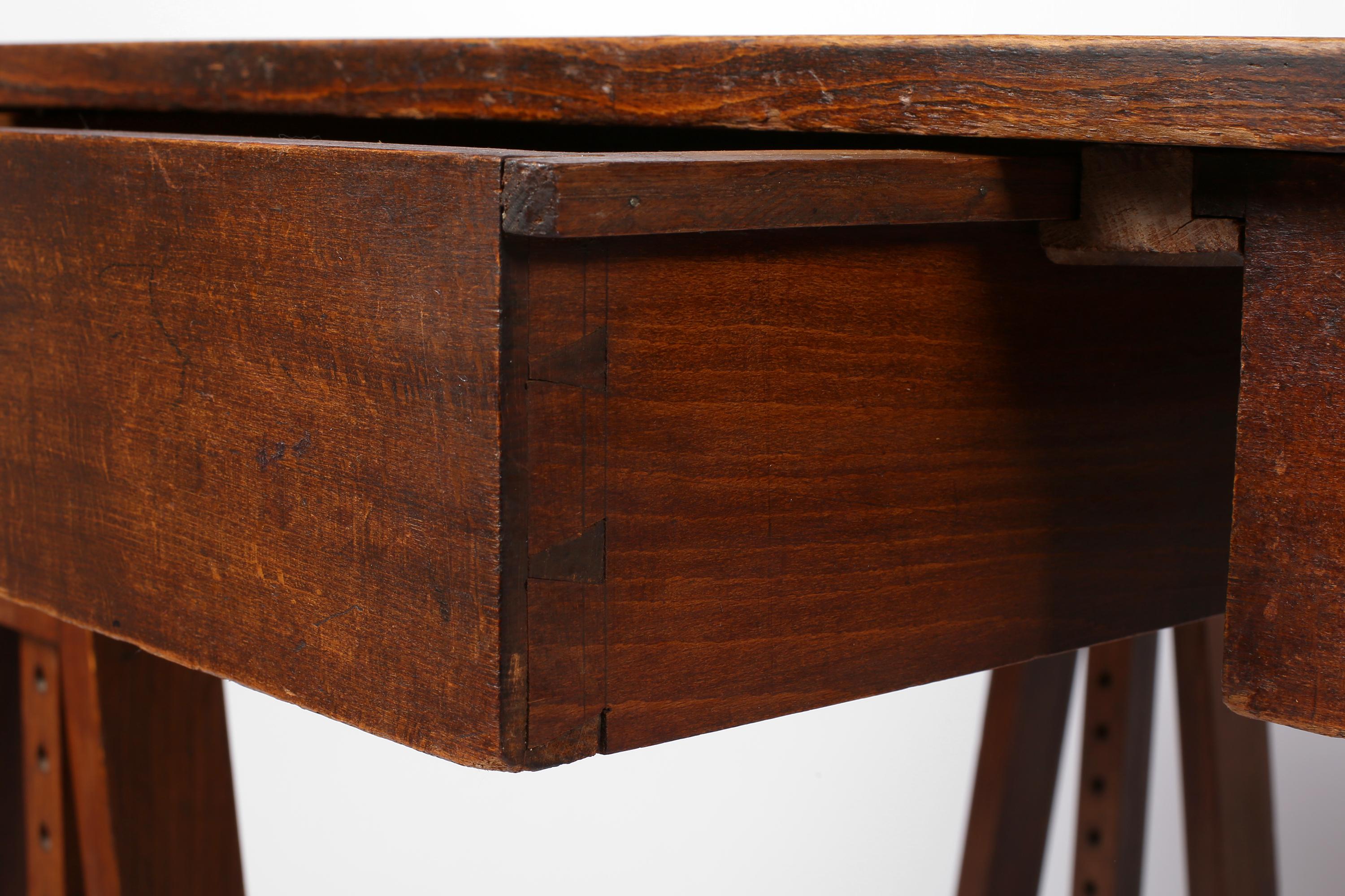 1930s French Oak Architect's Trestle Desk 2