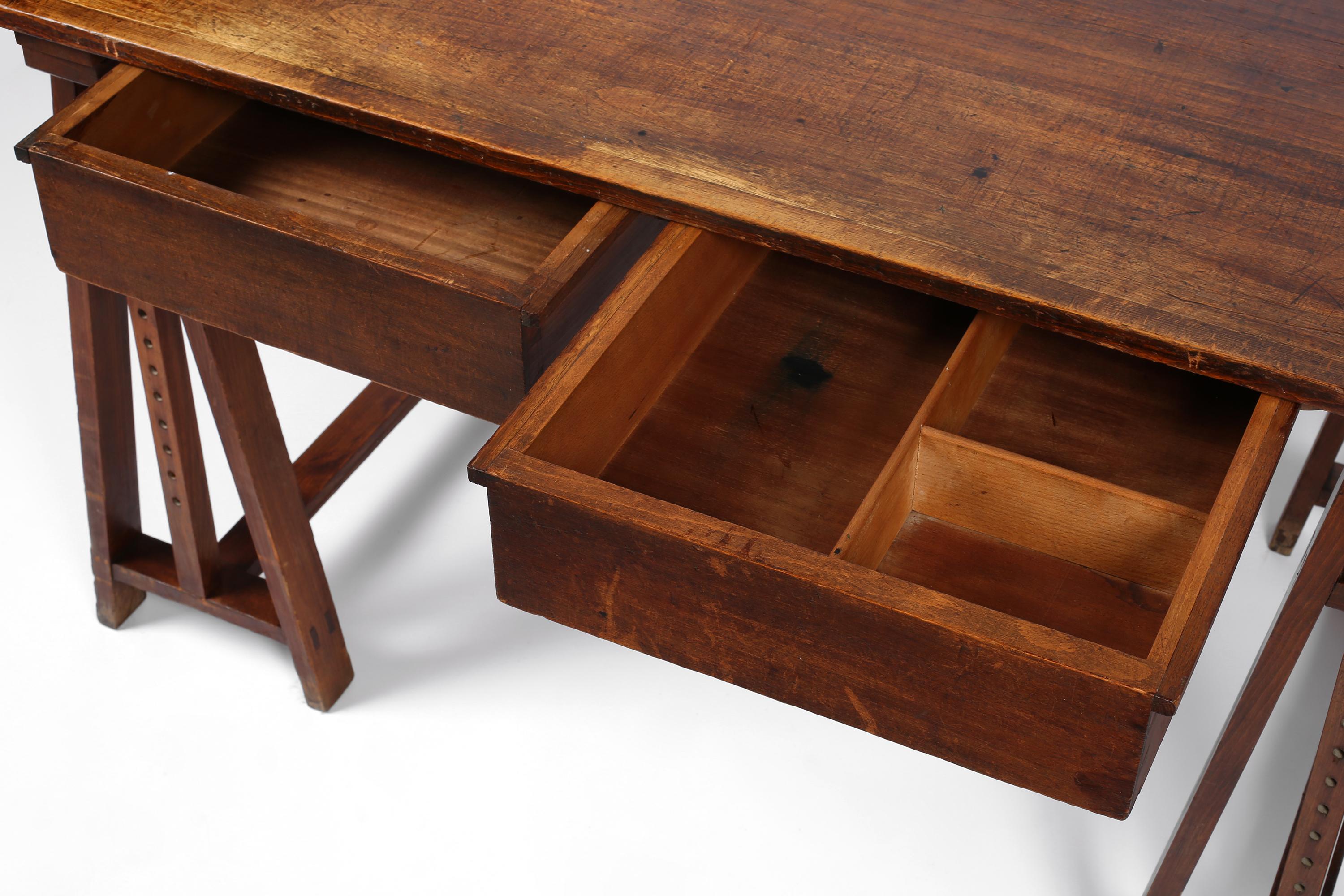 1930s French Oak Architect's Trestle Desk 4