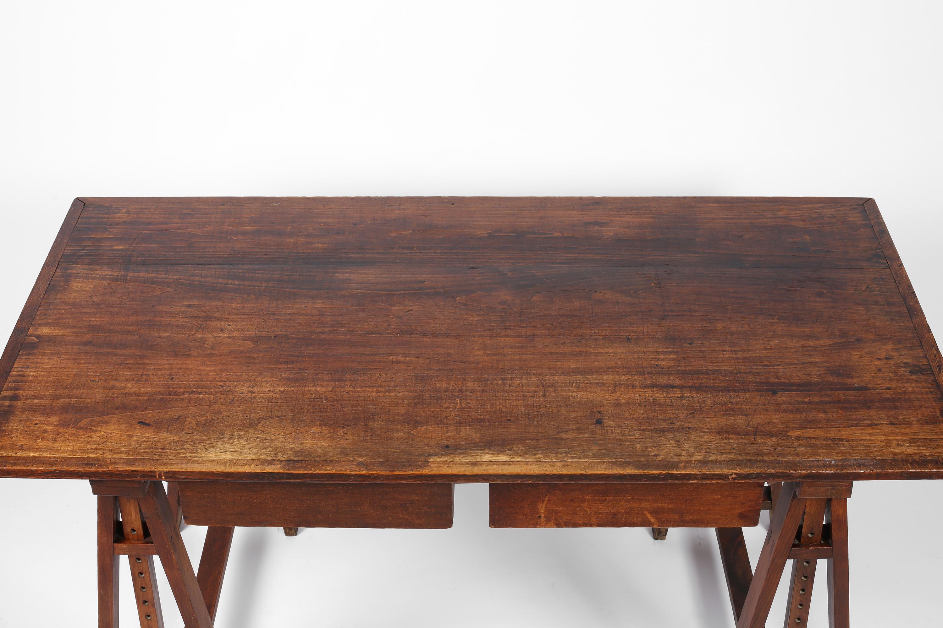 1930s French Oak Architect's Trestle Desk 5