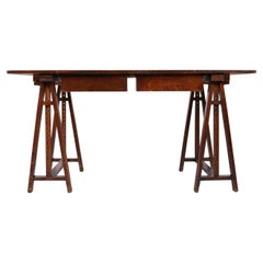 1930s French Oak Architect's Trestle Desk