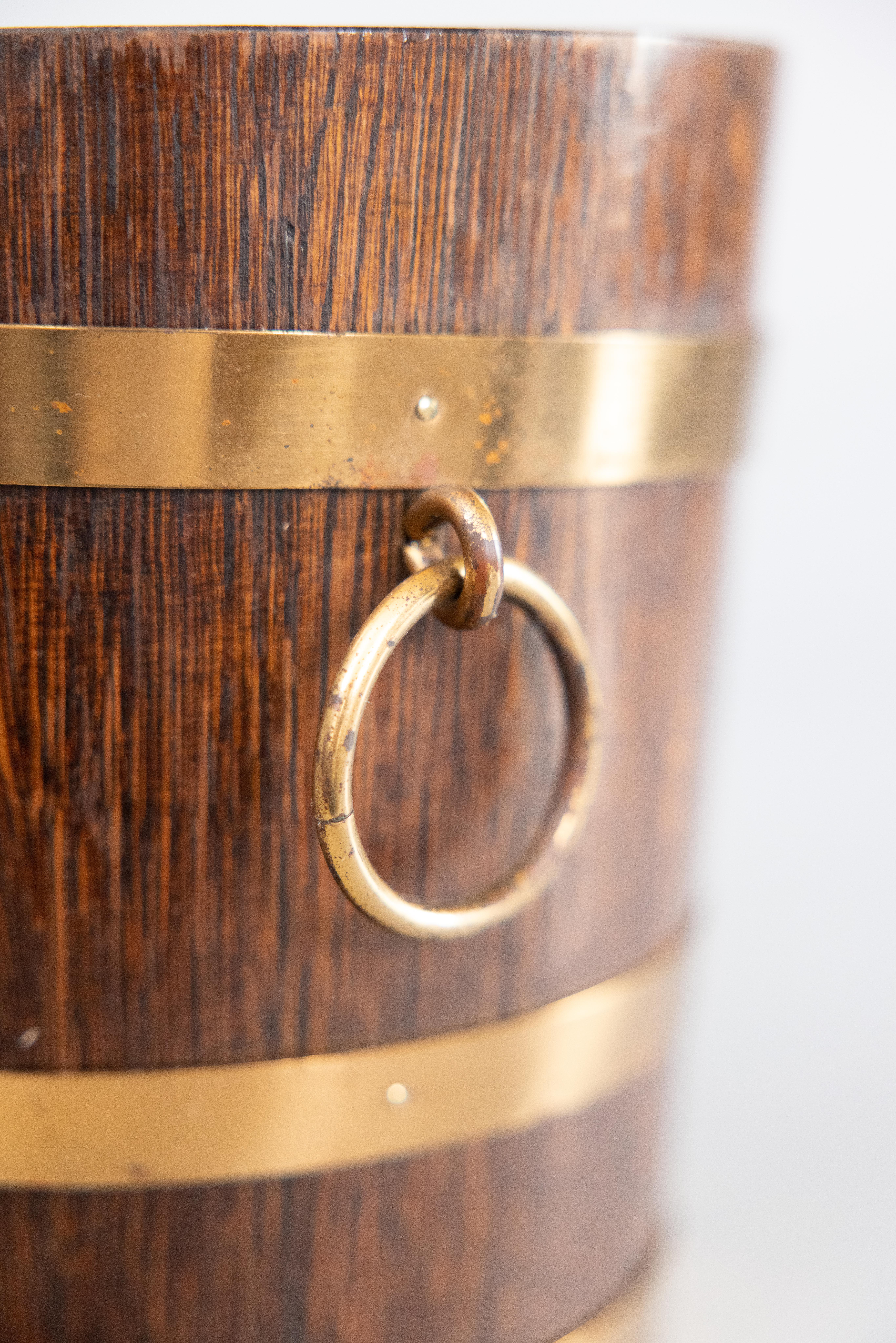 1930s French Oak & Brass Coopered Barrel Wine Cooler Champagne Ice Bucket 2