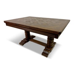 1930s French Oak Extending Dining Table With Turned Bobbin Legs