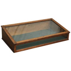 1930s French Oak Vintage Slant Table Top Display Case