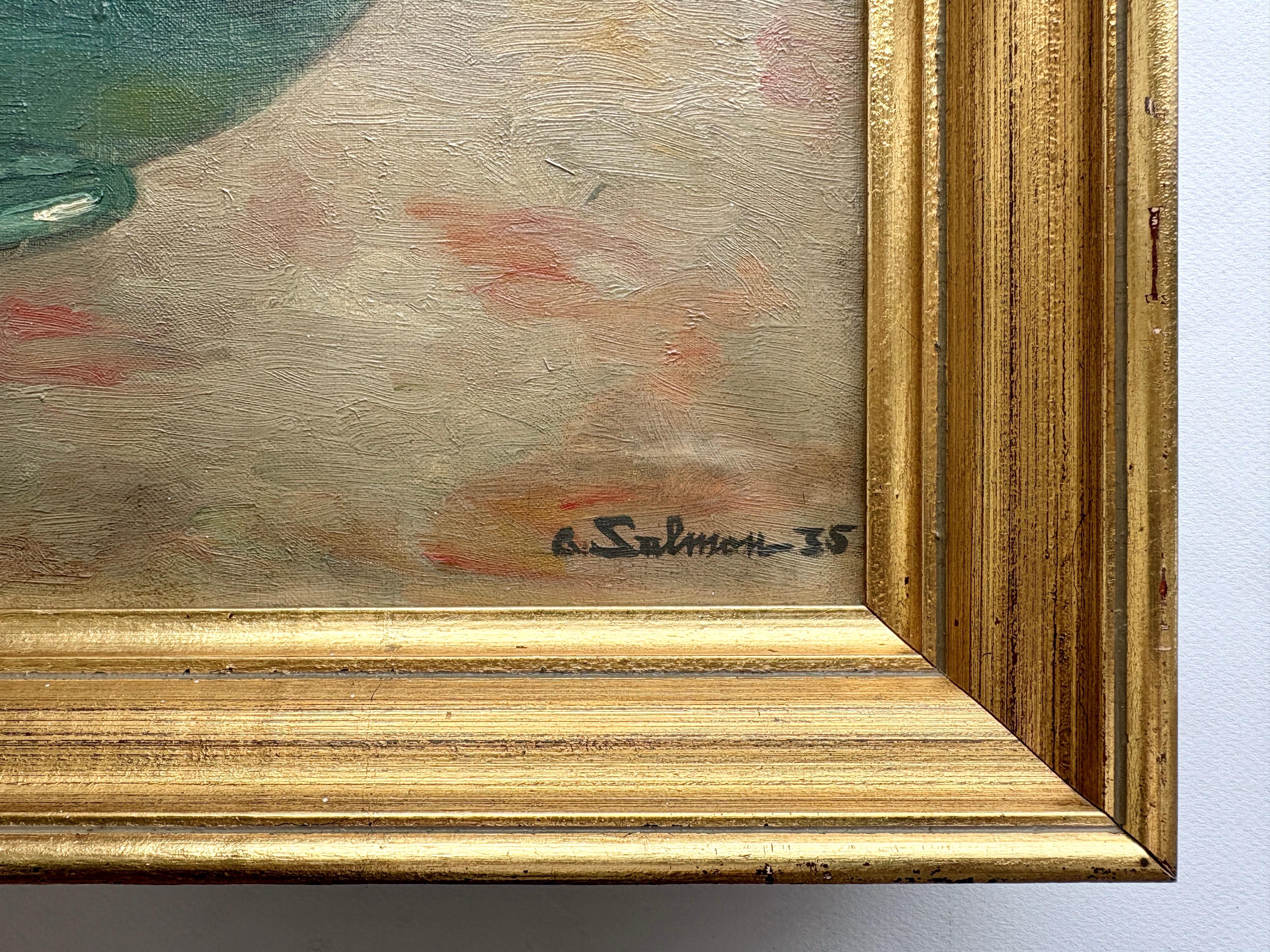 1930er Jahre Französisch Original Still-Leben Ölgemälde auf Leinwand von B. Salmon (Handbemalt) im Angebot