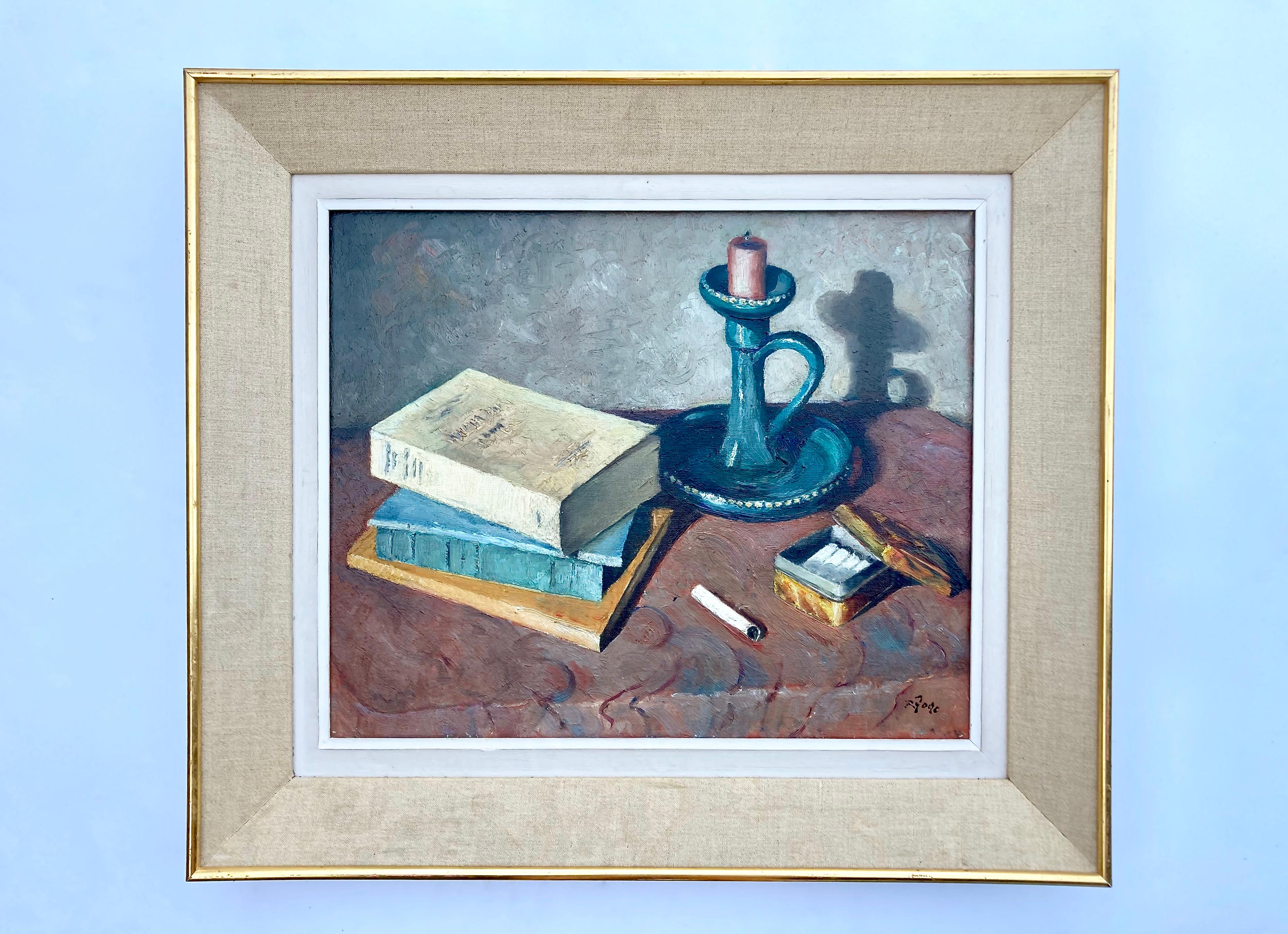 A wonderful still-life by French painter Rodolpe Fogé (1890-1976). He lived and worked in the Alsace region in north-eastern France and is mostly known for his local landscape paintings. This rare still-life is according to the typewriter label on