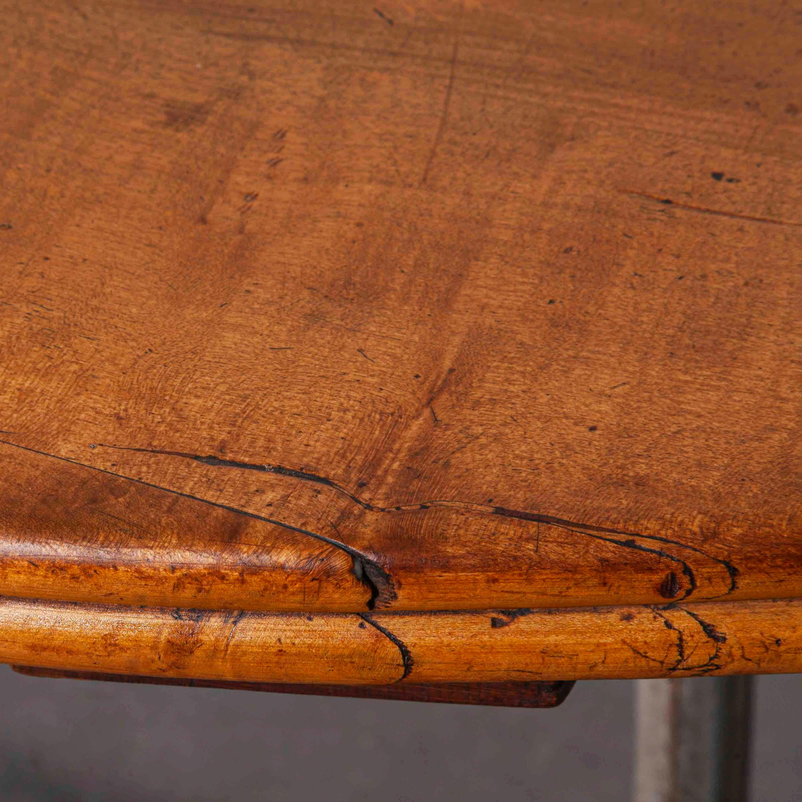 1930s French oval dining table – cast iron base. We sourced this from an old family vineyard in central France where it lay hidden under layers of dust in the atelier. Totally original the cast base has superb 1930’s ridged detail and the legs are