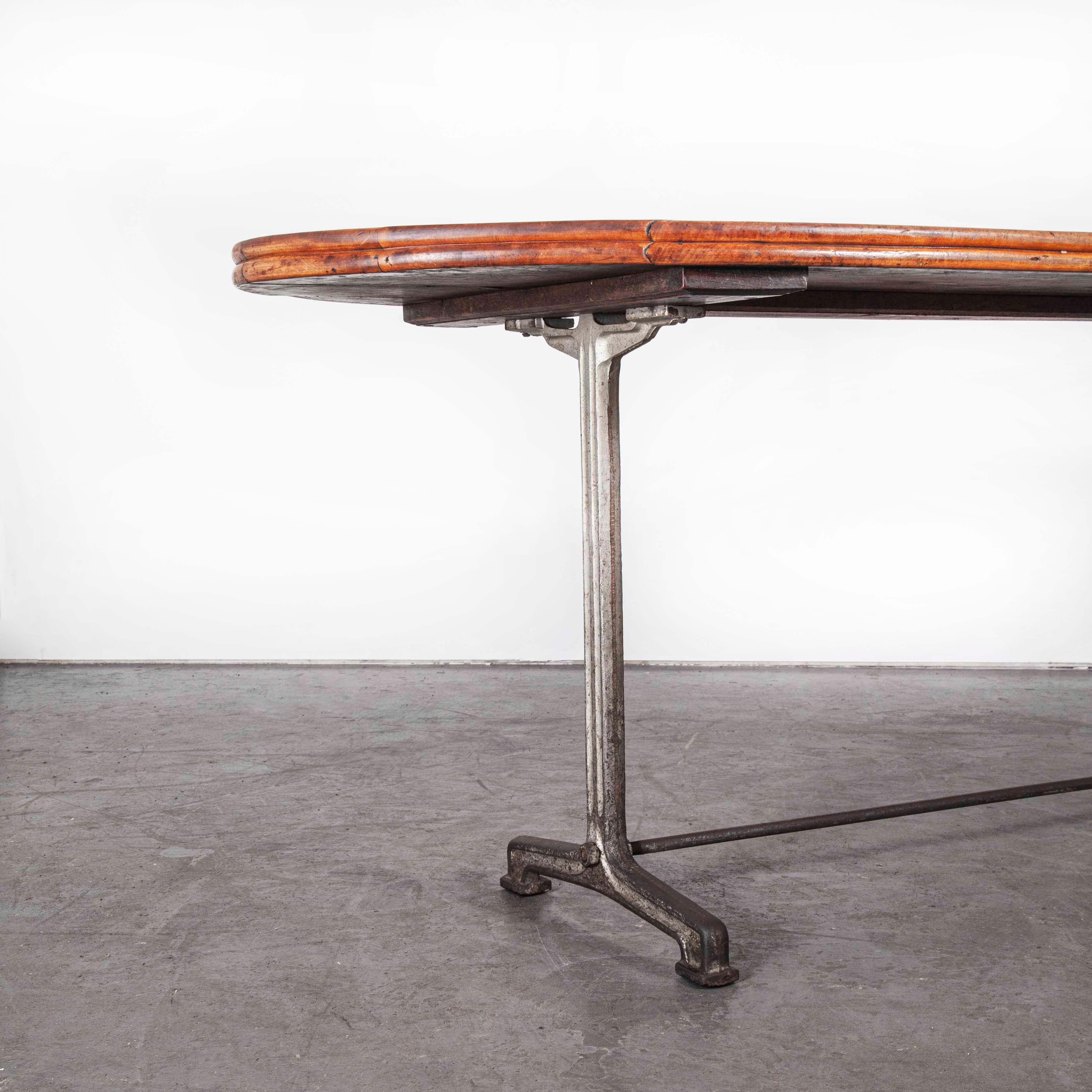 Mid-20th Century 1930s French Oval Dining Table, Cast Iron Base