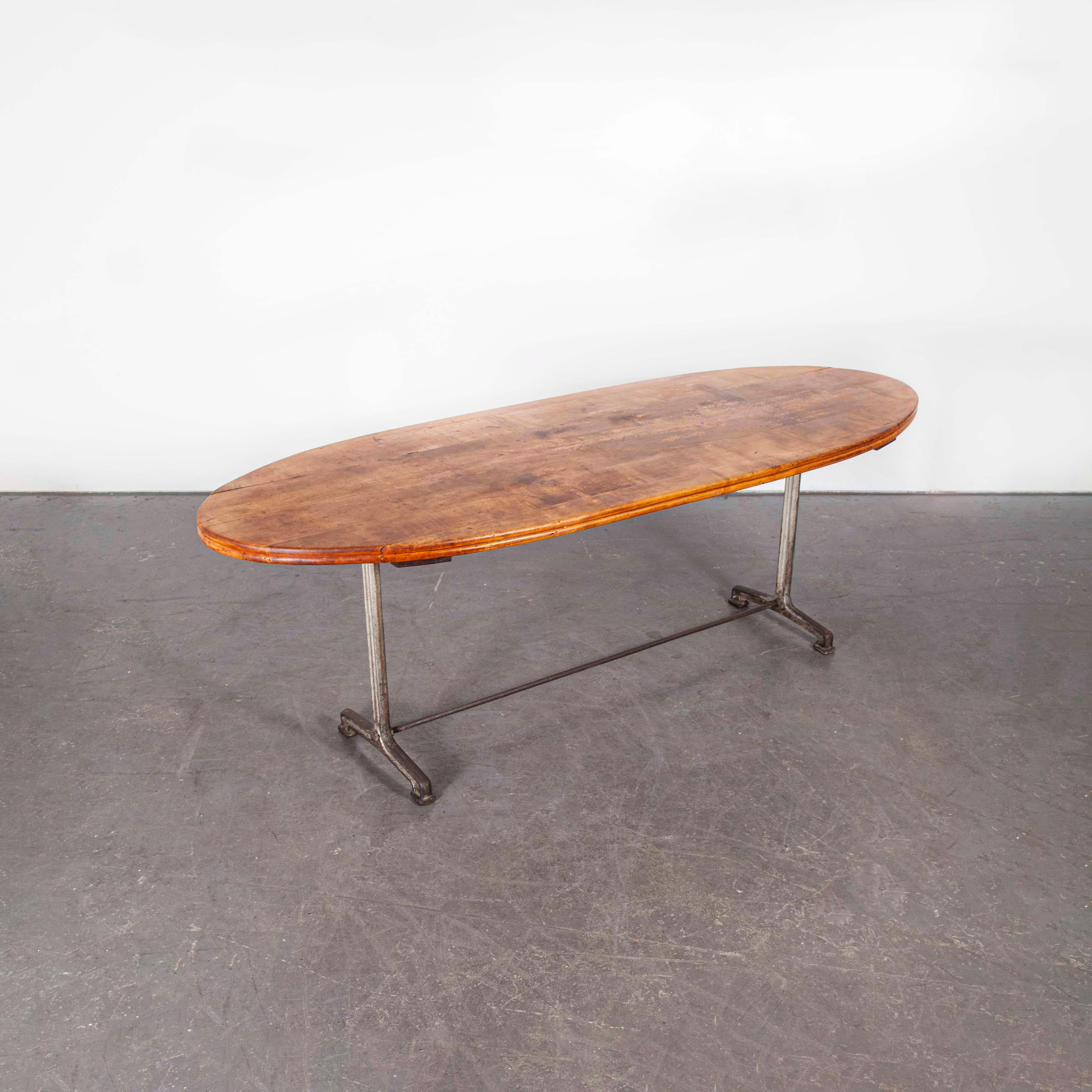 1930s French Oval Dining Table, Cast Iron Base 4